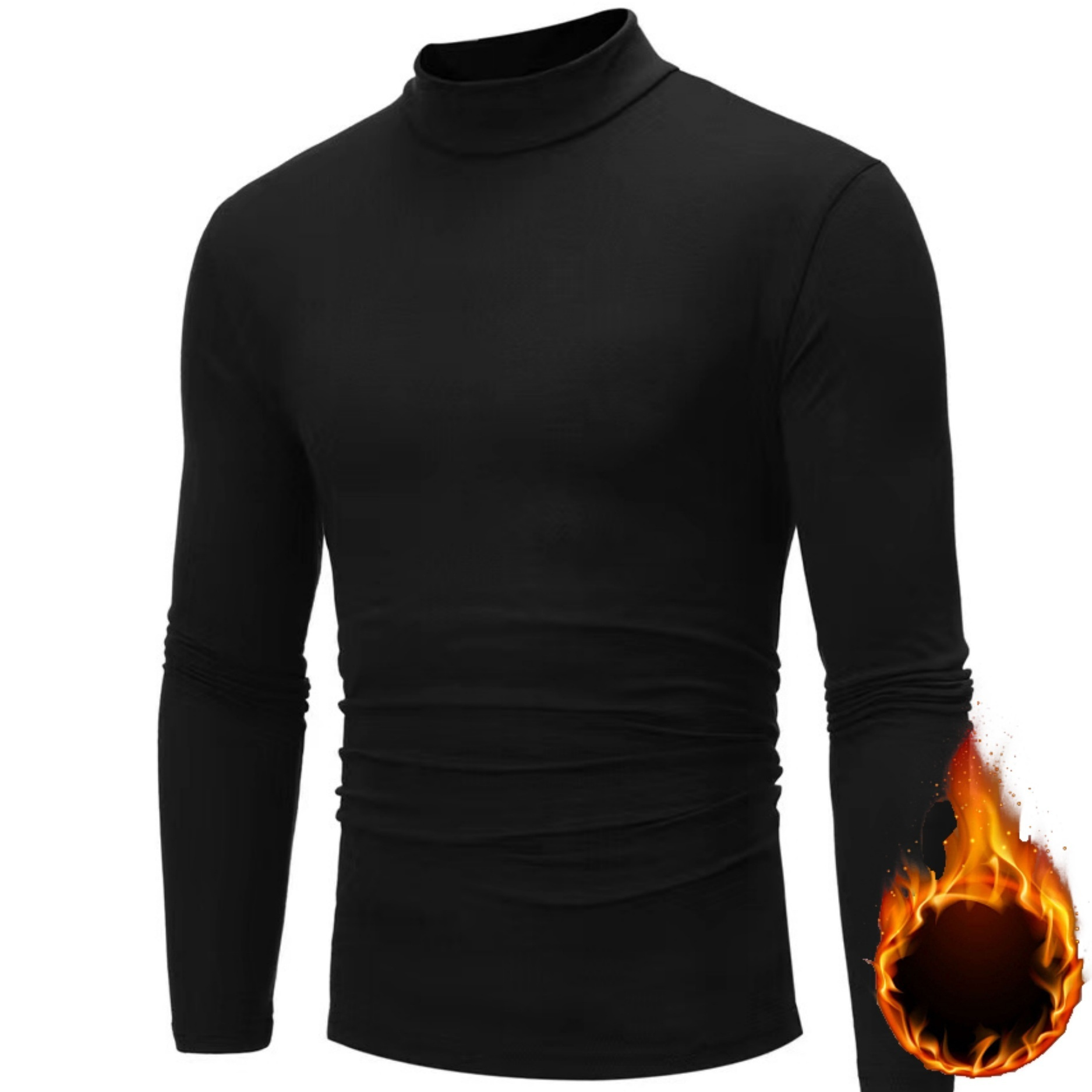 

Men's Fleece-lined Mock Turtleneck - Long Sleeve, Stretch Fabric, Machine Washable - Fall & Winter