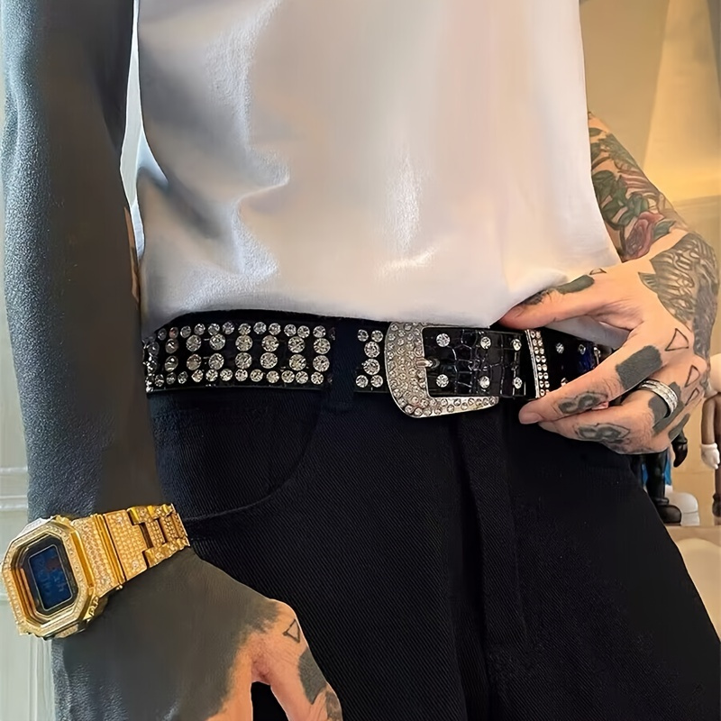 Punk Luxury Strap Diamond Belt Goth Lolita Cosplay Harajuku Y2K Bling Bling  Disco Waistband Hip Pop Women Men Crystal Belts black