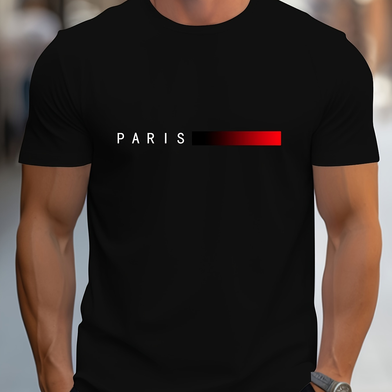 

Men's Paris Graphic Print T-shirt, Short Sleeve Crew Neck Tee, Men's Clothing For Outdoor