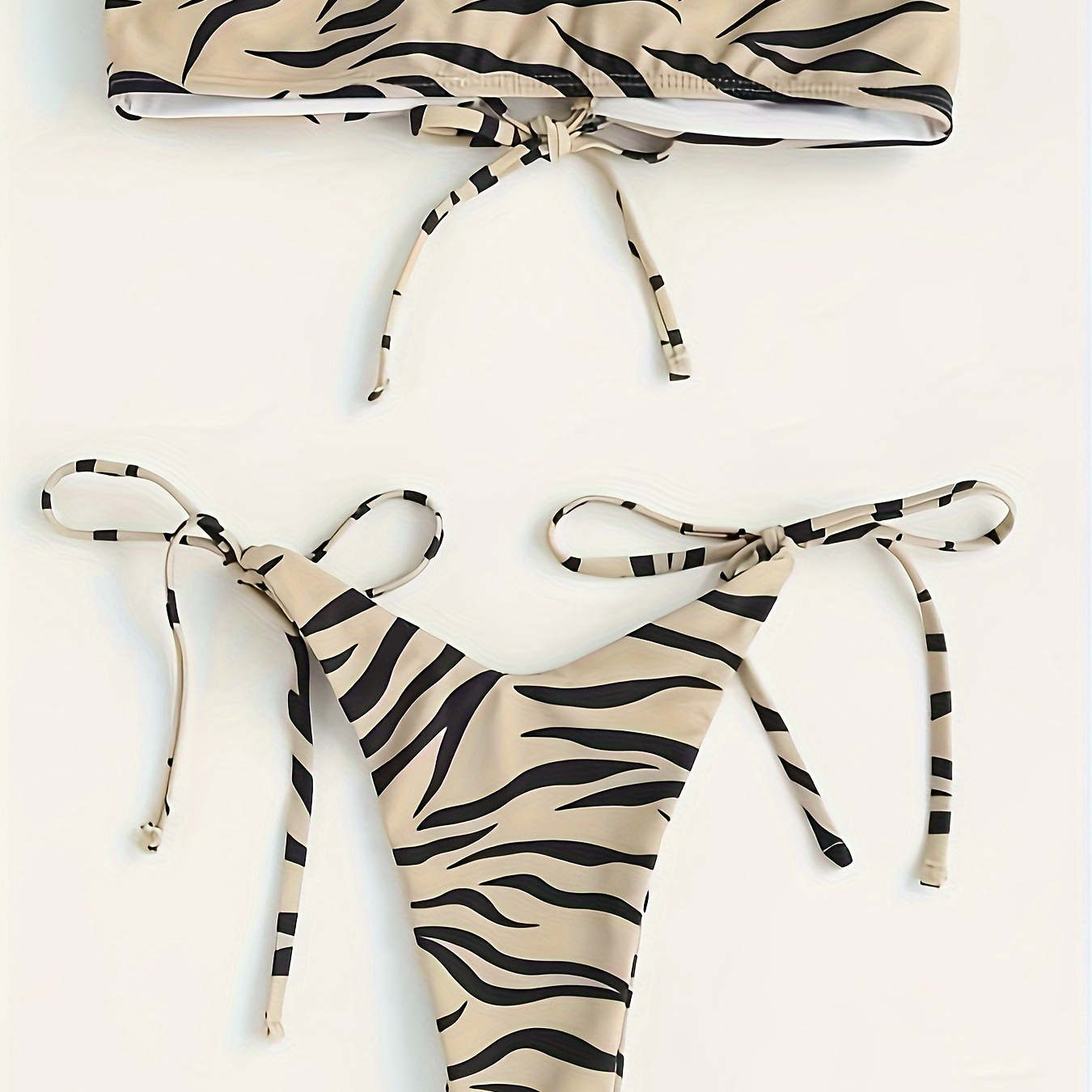 

Zebra Print Bandeau Hollow Out Tie Side High Cut 2 Piece Set Bikini Swimsuits, Women's Swimwear & Clothing