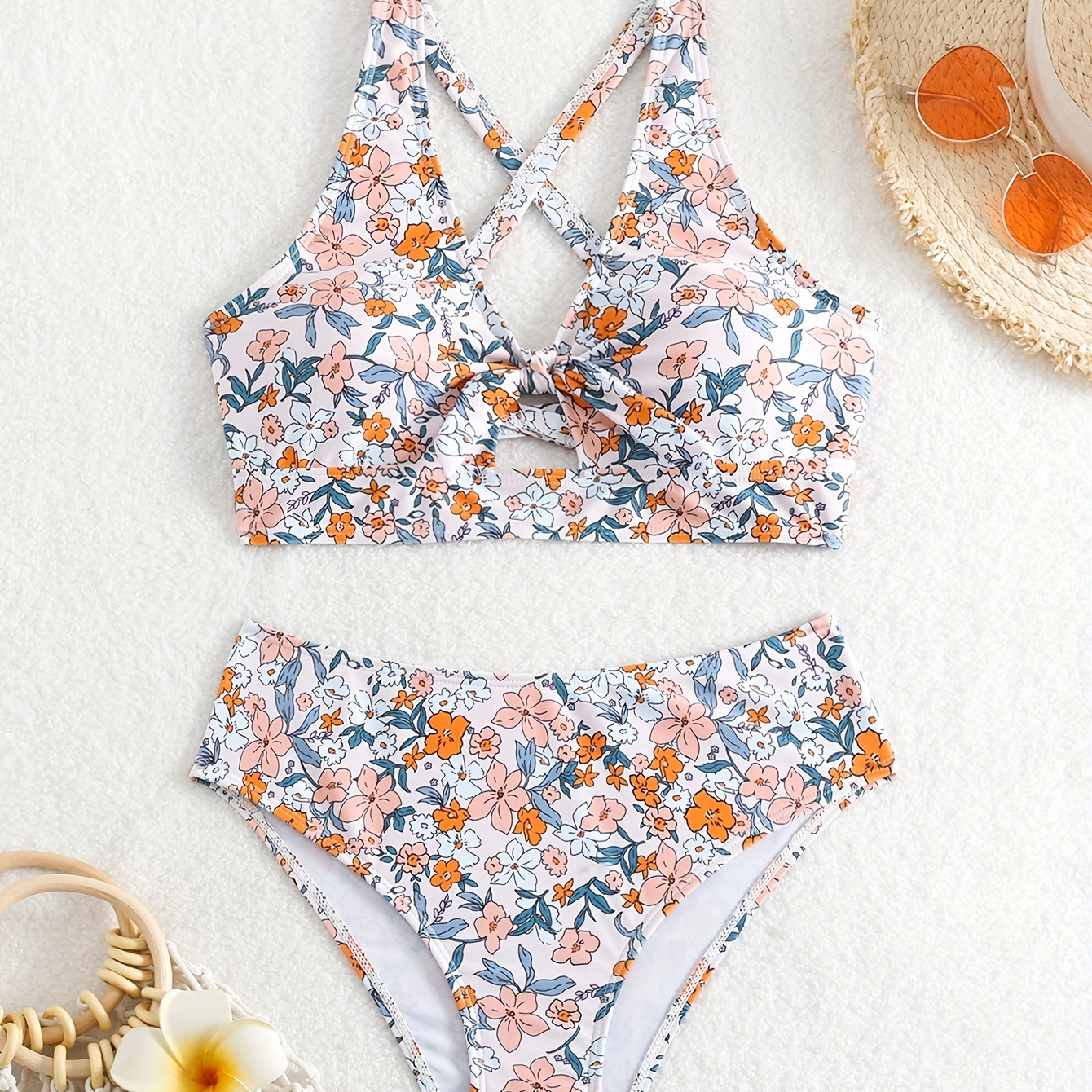 

Ensemble bikini 2 pièces à imprimé floral, maillots de bain à bretelles croisées, vêtements de bain pour femmes