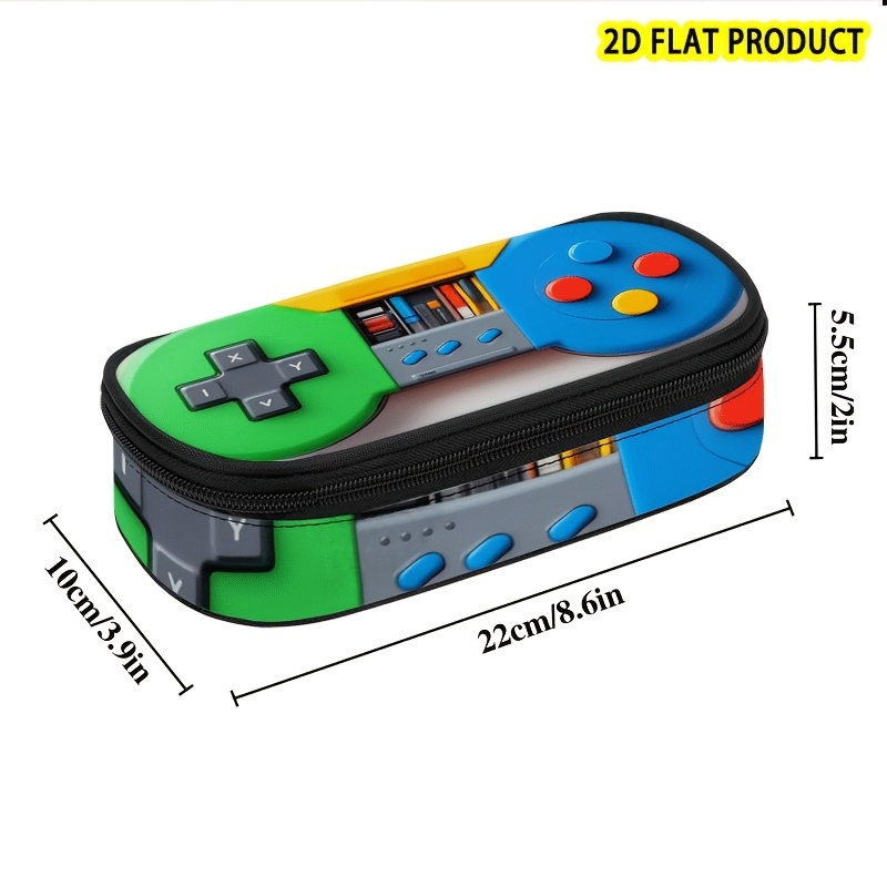Image of [2d Flat Product]gamepad Design Pencil Case, Controller Art Pencil Pouch, Joystick Print Pencil Bag With Zipper Compartment, Pad Pattern Makeup Bag For Back To School Supplies, Travel, Teen Girls Boys