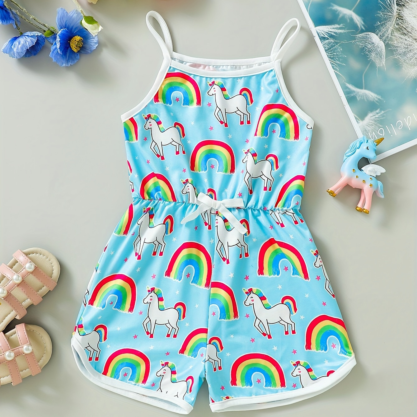 

Combinaison Cami Imprimée Avec Des Licornes Et Des Arcs-en-ciel Pour Filles, Parfaite Pour Les Fêtes Estivales Et Les Vacances.