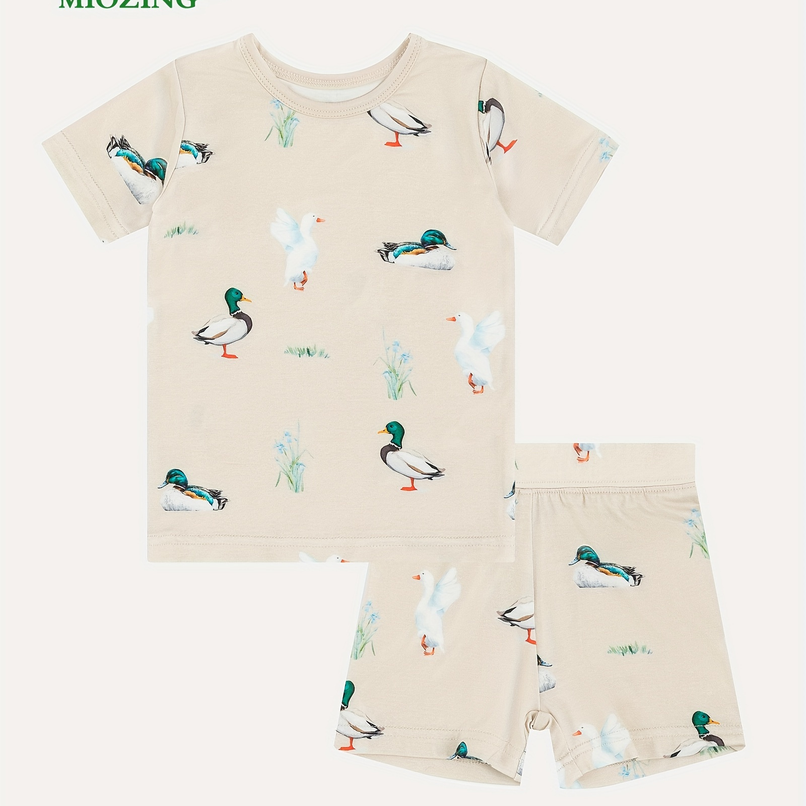 

Miozing Bamboo Fiber 2pcs, Toddler Kid's T-shirt & Comfy Shorts, Cartoon Duck Pattern Set, Baby Girl's Clothes