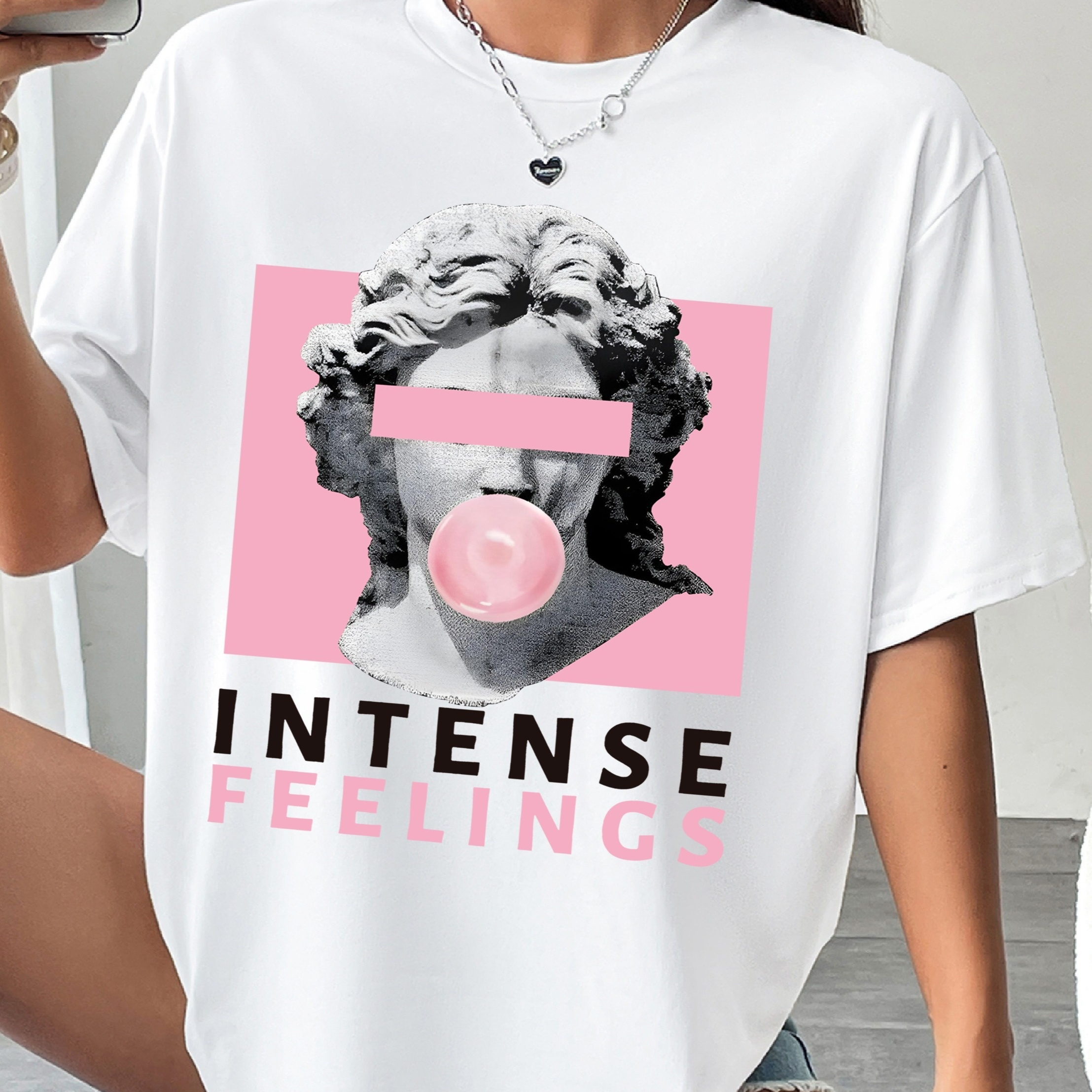 

Graphic Print Drop Shoulder T-shirt, Short Sleeve Crew Neck Casual Top For Spring & Summer, Women's Clothing