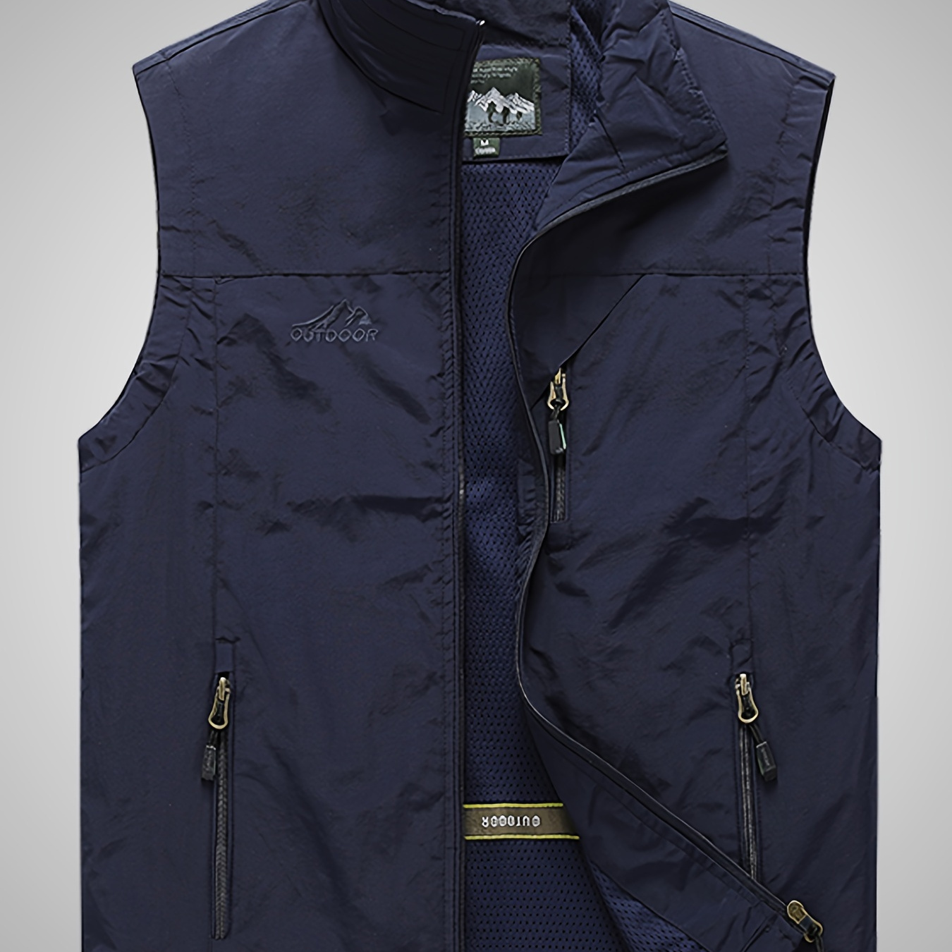 

Nylon Casual Men's Zip Up Sleeveless Stand Collar Vest Jacket, Summer Breathable Multi-pocket Vest For Outdoor Hiking Sports