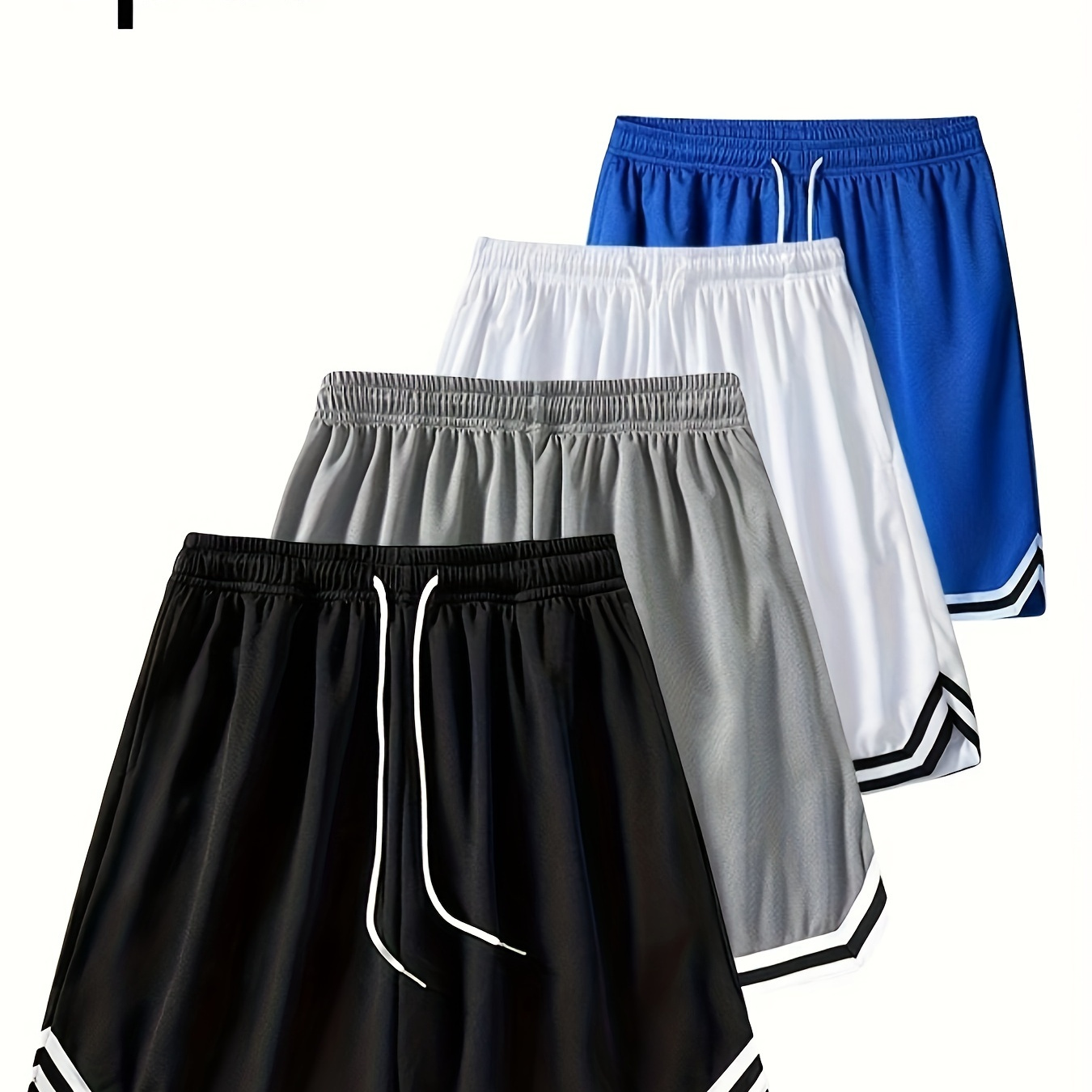 

4pcs Men's Color Blocking Sports Shorts With Drawstring, Casual Trendy Basketball Shorts For Summer Outdoors