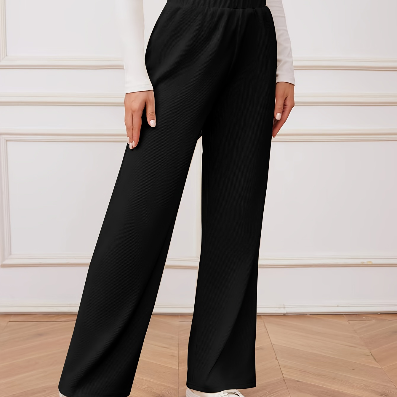 

Pantalons Larges Solides, Pantalons Amples À Taille Haute Élégants Pour Le Printemps Et L'automne, Vêtements Pour Femmes