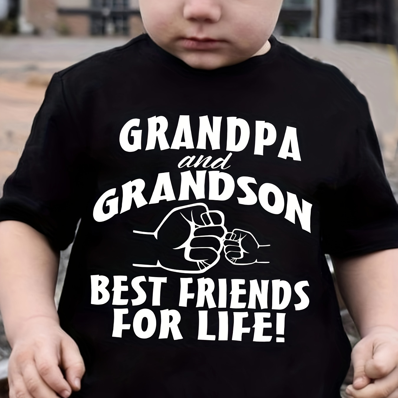 

Grandpa & Grandson Best Friends For Life Print Boy's Creative T-shirt, Casual Short Sleeve Crew Neck Top, Boy's Summer Clothing