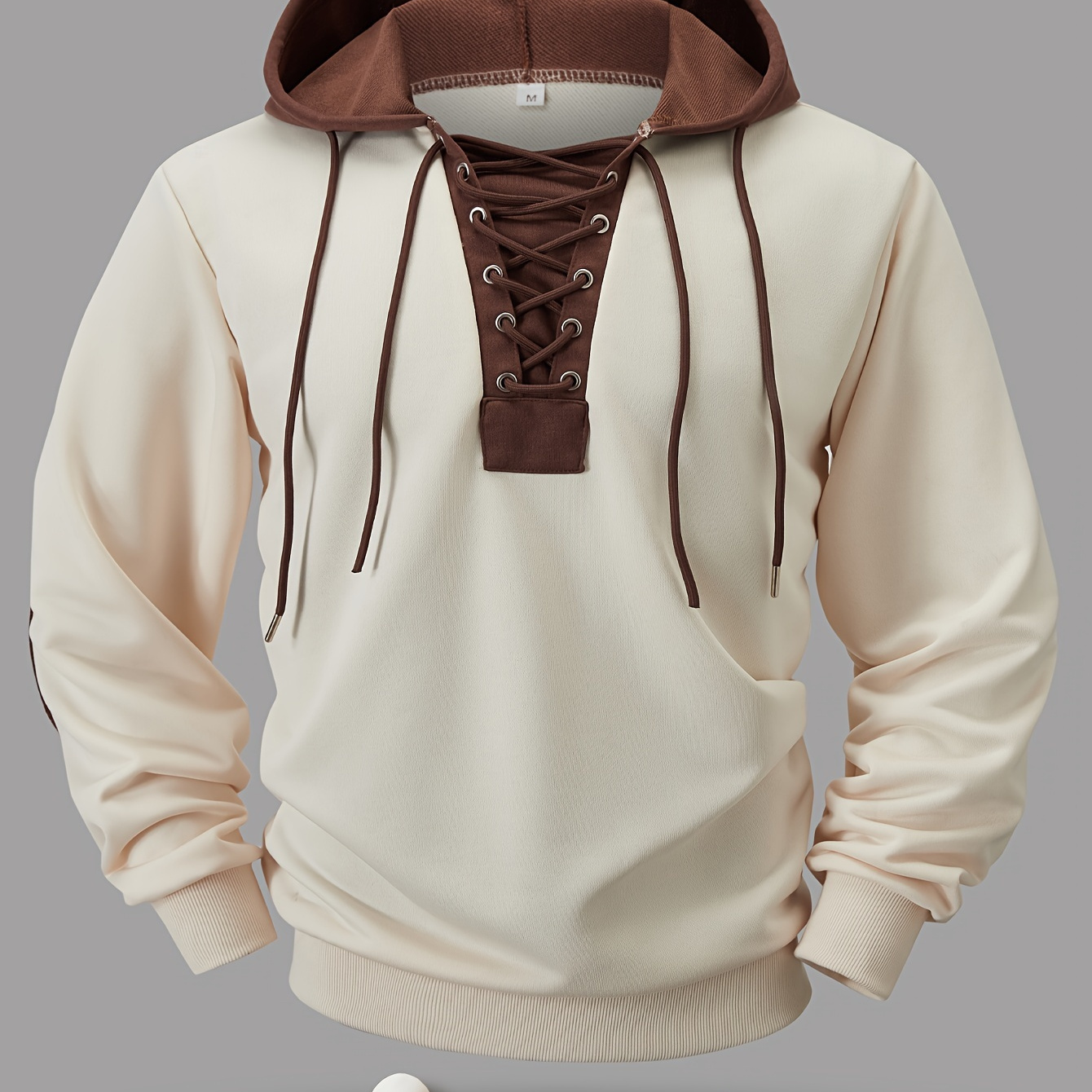 

1pc Men's Fashion Hoodie With Color Patchwork And Drawstring Detail, Casual Regular Fit Pullover For Spring/autumn, 100% Polyester Knit Fabric