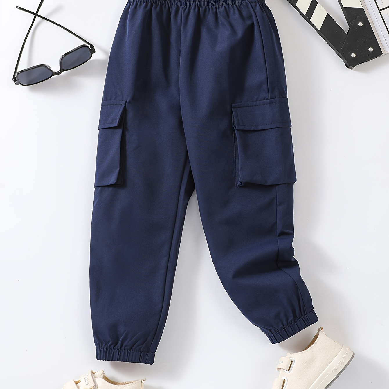 

Boys Casual Loose Cargo Pants, Elastic Waist Pants With Flap Pockets, Boys Clothes Outdoor