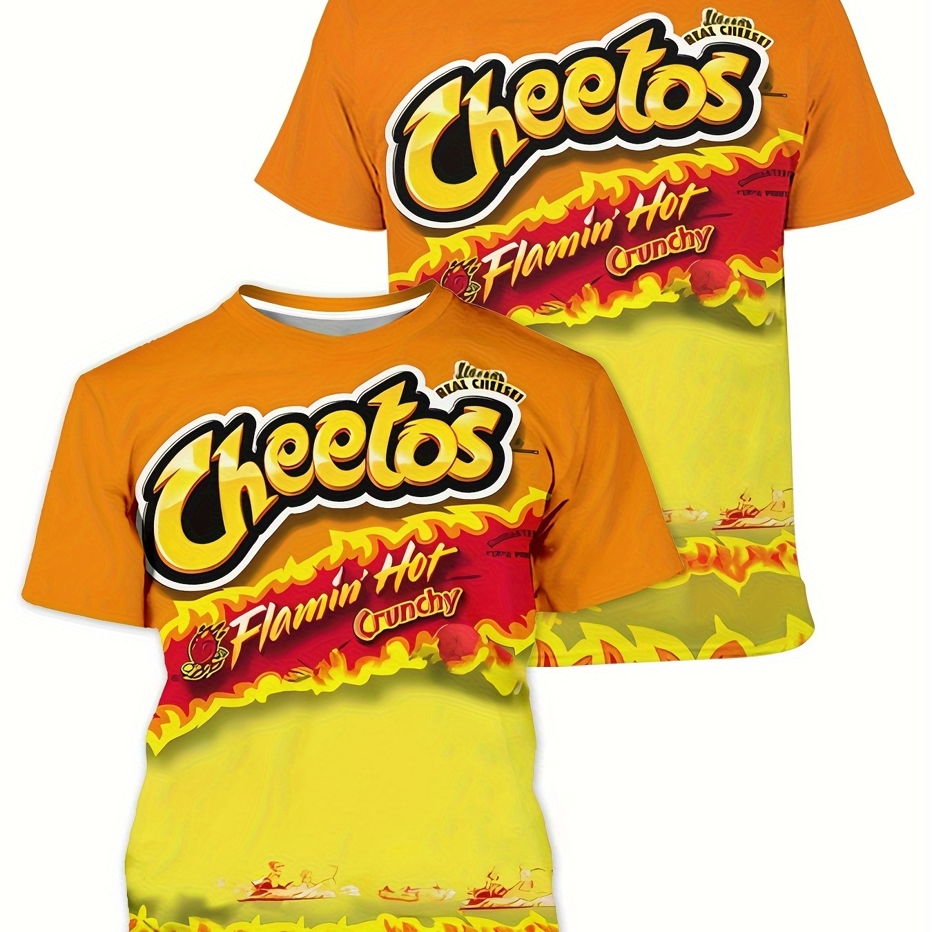 

Men's Cheetos Print T-shirt, Active Short Sleeve Crew Neck Tee, Men's Clothing For Outdoor