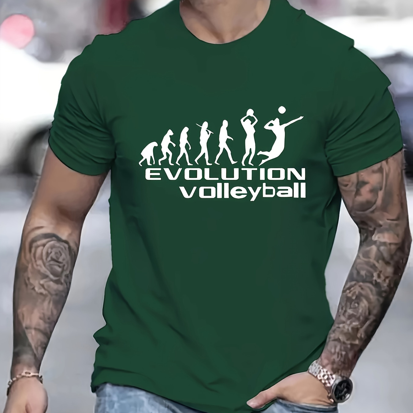 

Evolution Volleyball Print Men's T-shirt, Casual Versatile Short Sleeve Crew Neck Tee Top, Men's Summer Clothing