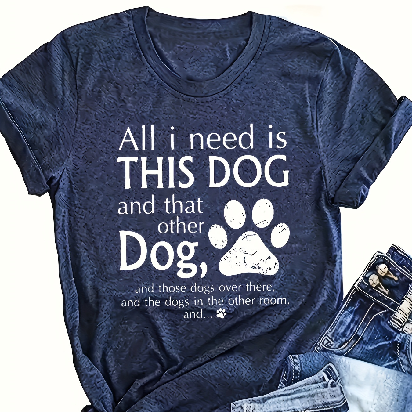 

Women's Casual Crew Neck T-shirt, Polyester (60% Polyester, 35% Rayon, 5% Spandex), Knit Fabric, Regular Length, With Dog Lover Graphic, For Summer Tee, Ladies T Shirts