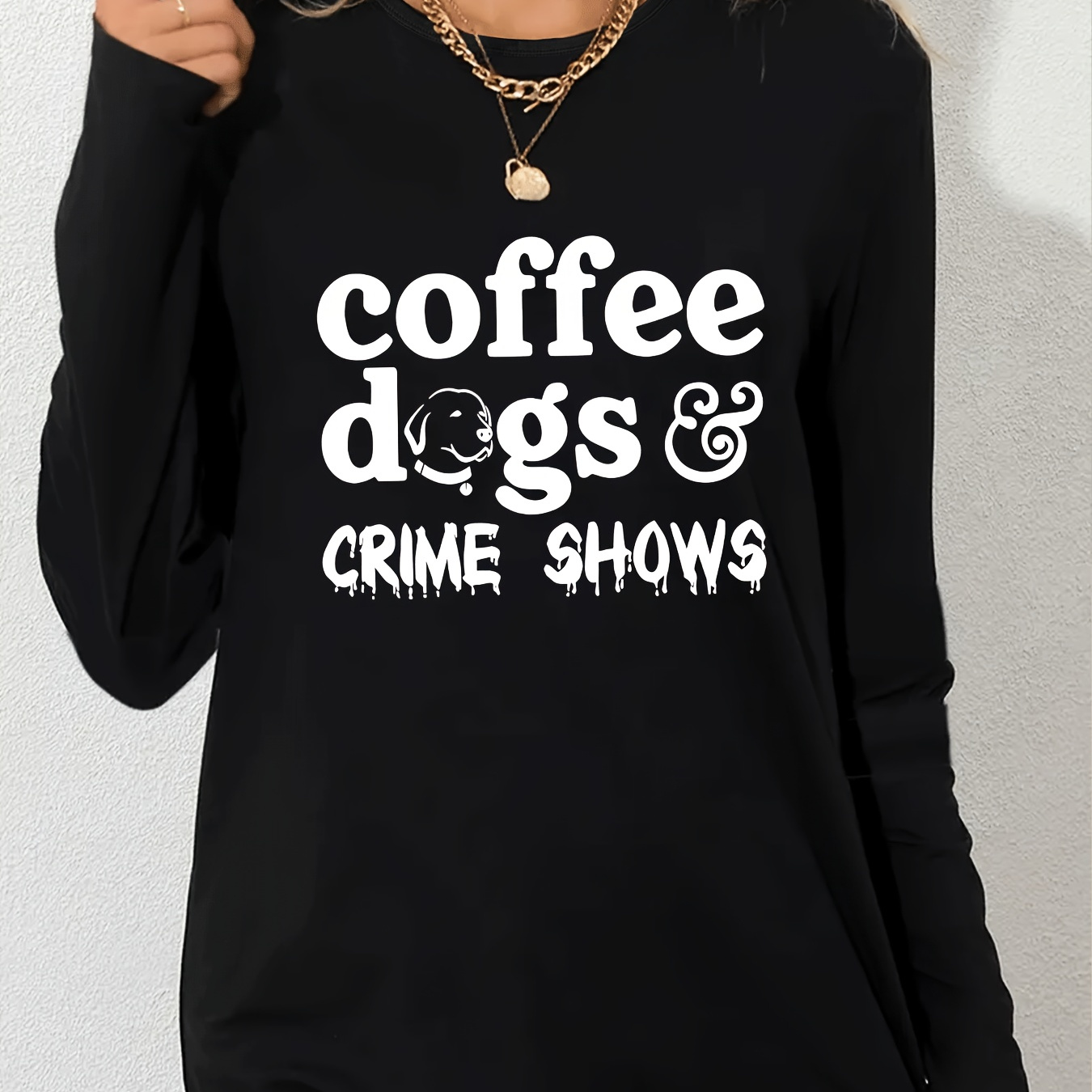 

Women's Simple Letter Cartoon Puppy Print Graphic Casual Loose Sports Crew Neck Long Sleeve T-shirt, Women's Clothing