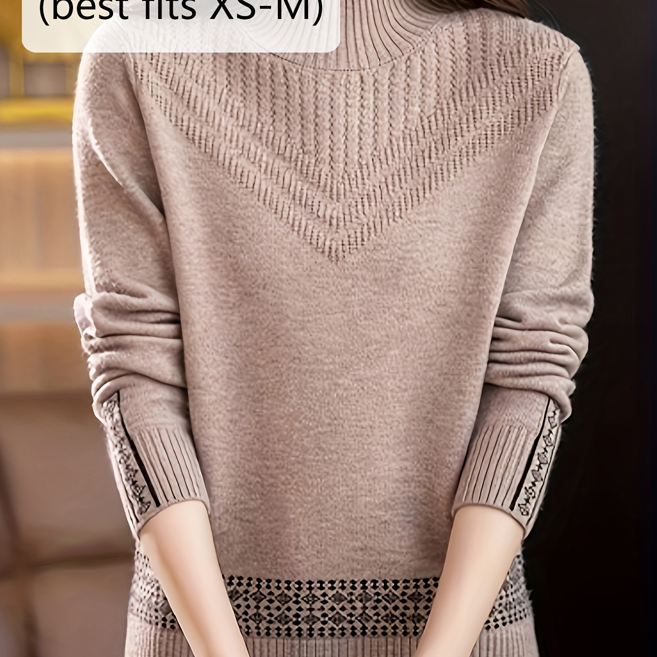 

Hollow Out Mock Neck Knitted Sweater, Casual Plain Color Minimalist Pullover Sweater For Fall & Winter, Women's Clothing