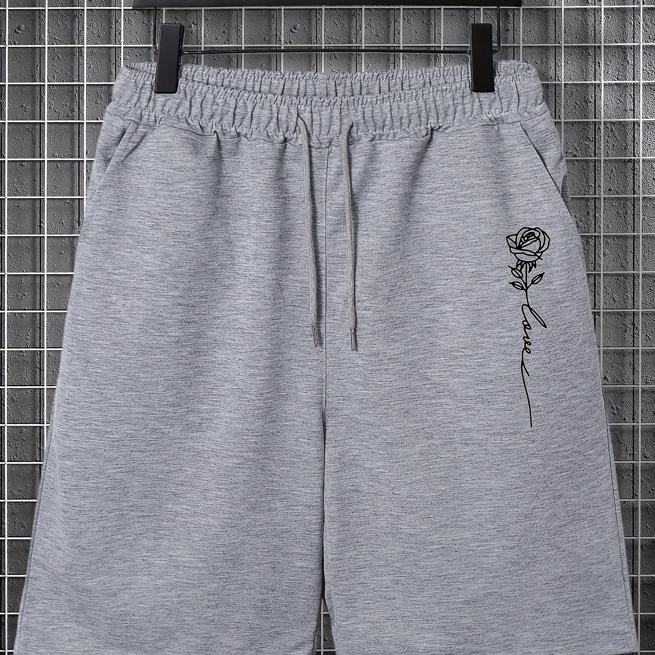 

Plus Size Men's Rose Graphic Print Shorts For Summer, Trendy Casual Shorts For Sports/outdoor
