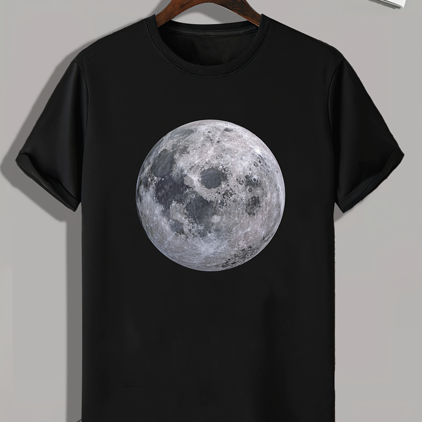 

Moon Print, Men's Graphic T-shirt, Casual Comfy Tees For Summer, Mens Clothing