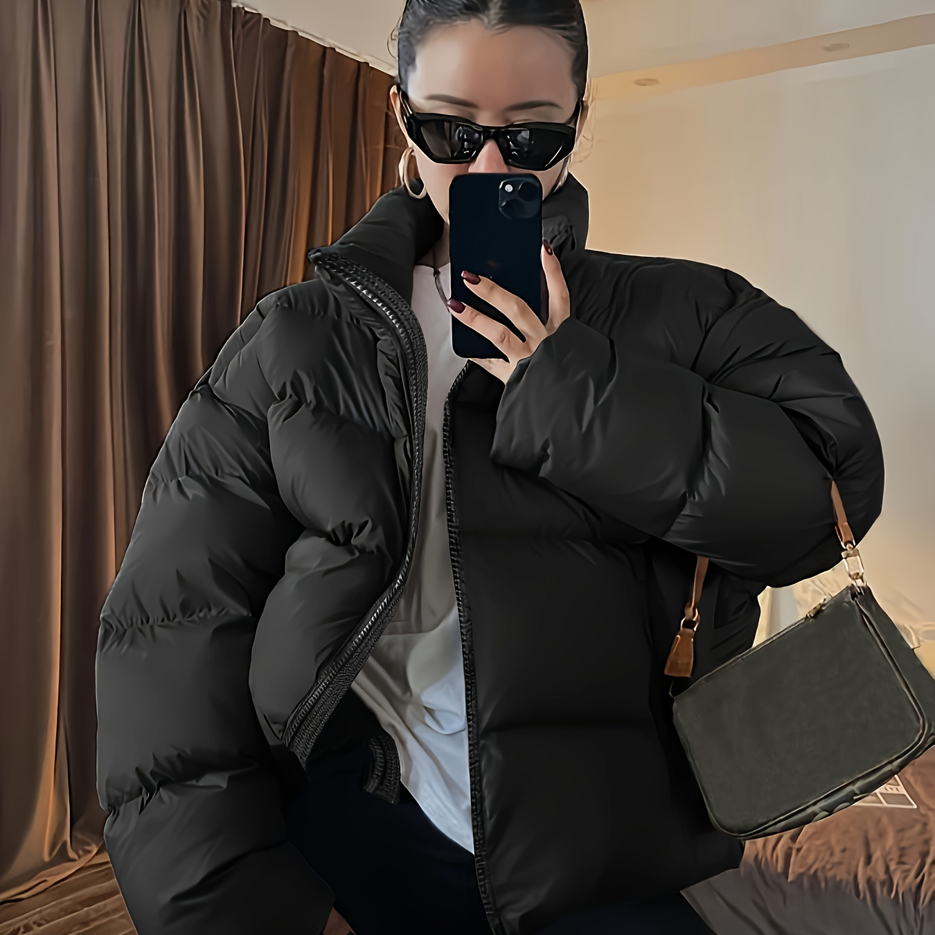 

Women' Color Padded Jacket With Stand Collar, Comfortable, Fashionable, Elegant, Suitable For Autumn And Winter Wear