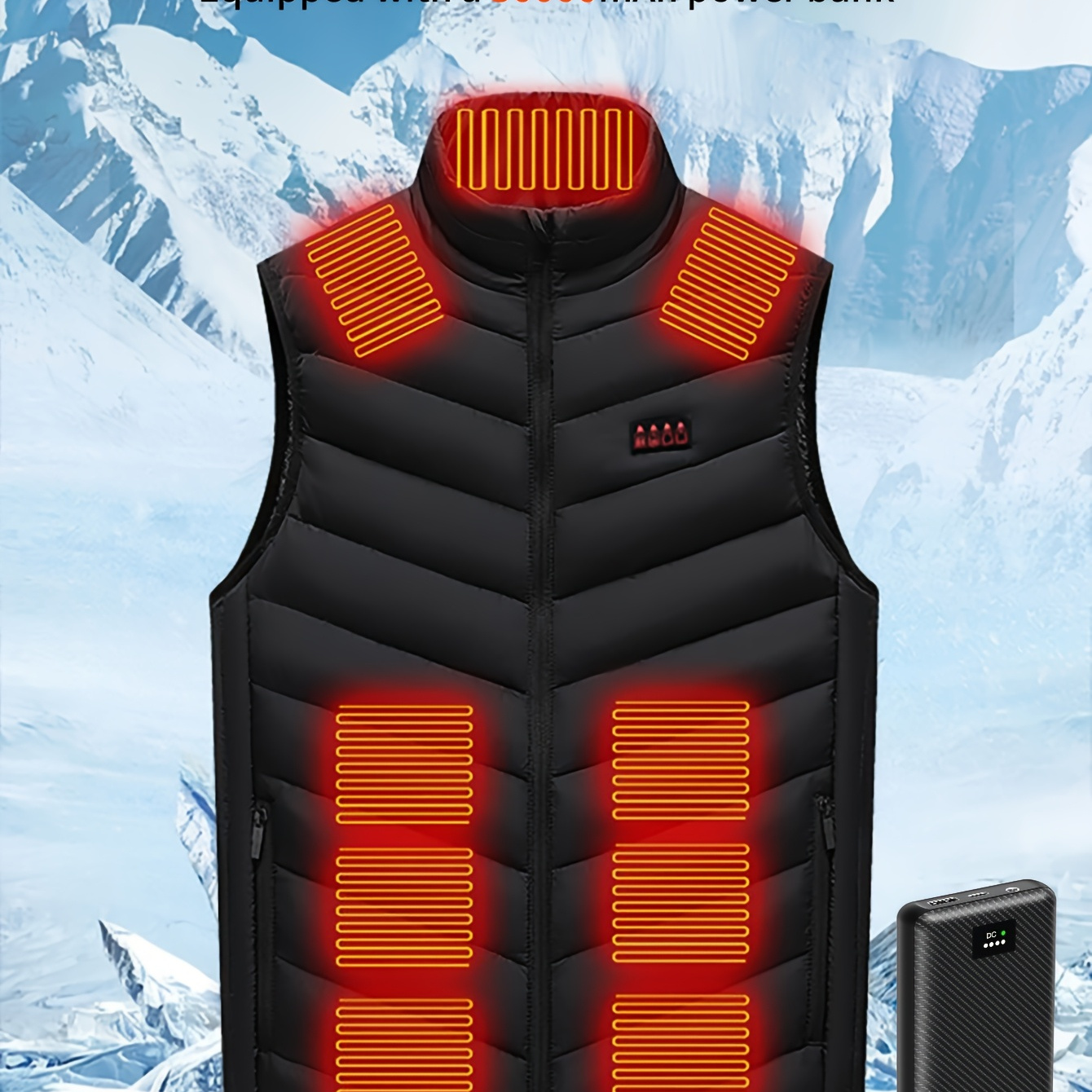 

Winter Vest - 100% Cotton Stand Collar, Solid Color, , Zipper Closure, Non-woven Fabric, Machine Washable, Rechargeable Battery Included