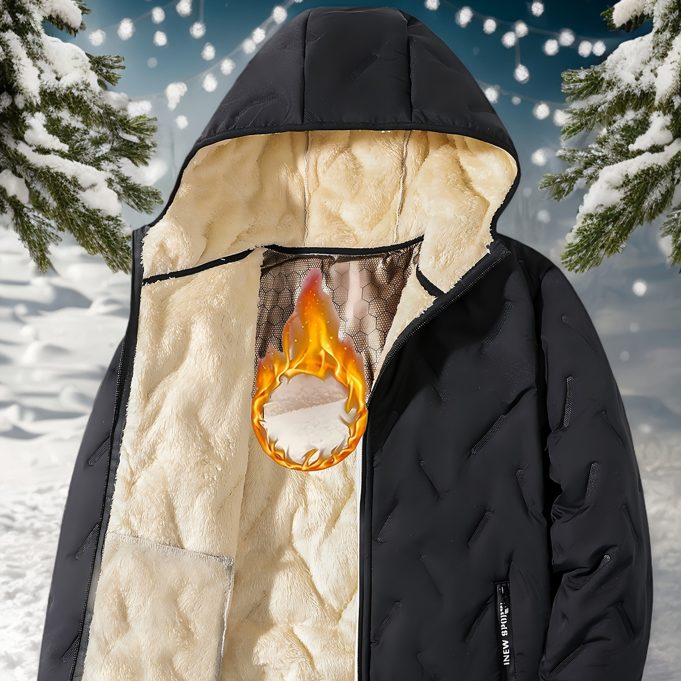 

Men's Casual Hooded Jacket - Warm Fleece-lined, Zip-up Windbreaker With Pockets For Fall & Winter