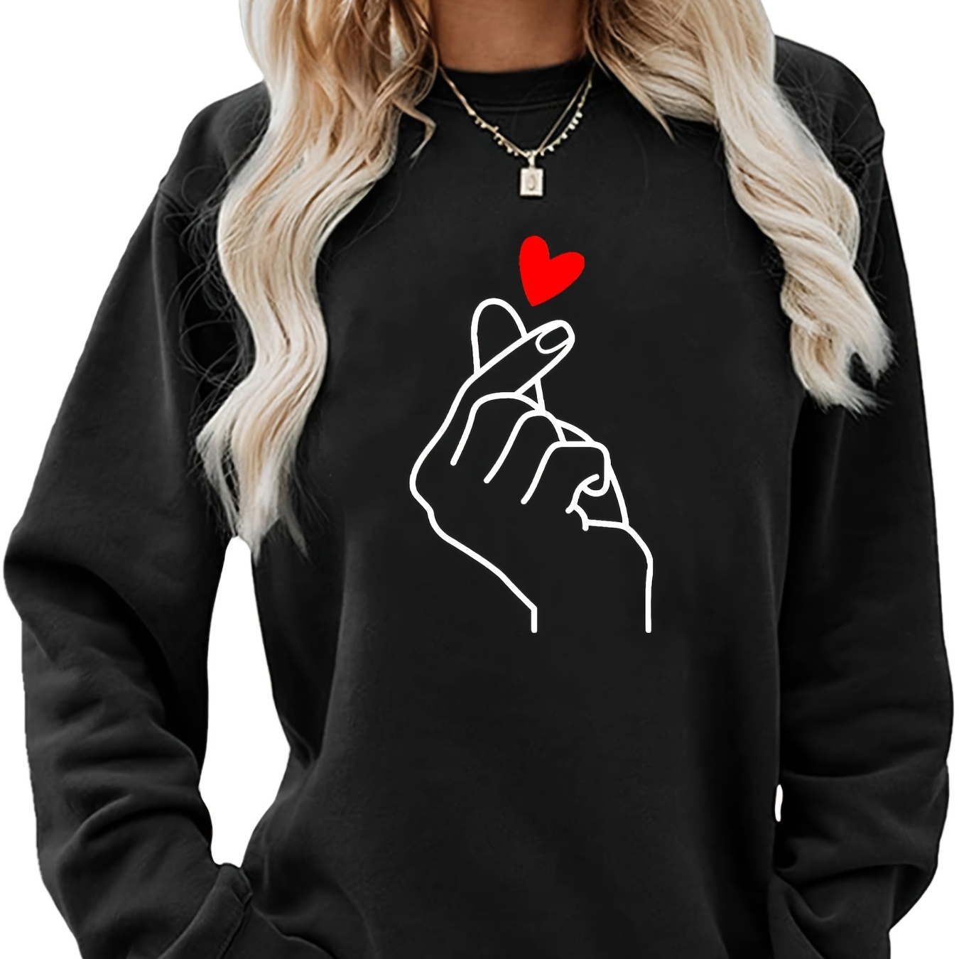 

Women Long Sleeve Sweatshirts, Casual Sports Heart Graphic Pullover Tops, Women's Tops