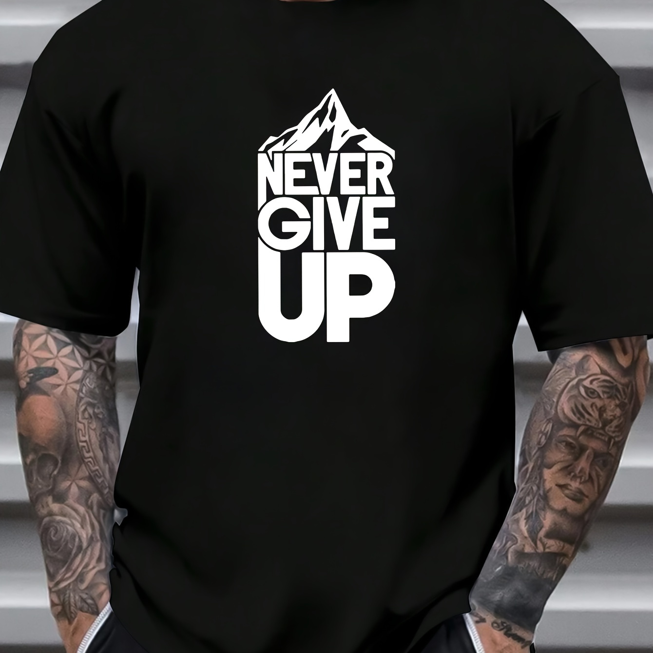 

Never Give Up Print T-shirt, Stylish And Breathable Street , Simple Comfy Cotton Top, Casual Crew Neck Short Sleeve T-shirt For Summer
