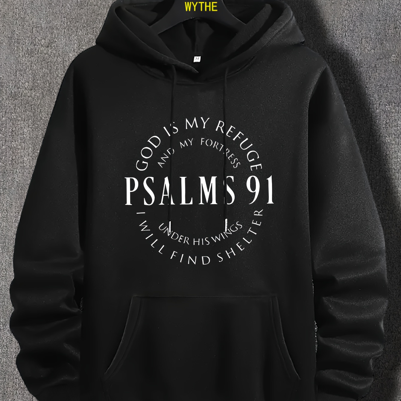 

Psalms 91 Print Hoodies For Men, Graphic Hoodie With Kangaroo Pocket, Comfy Loose Drawstring Trendy Hooded Pullover, Mens Clothing For Autumn Winter