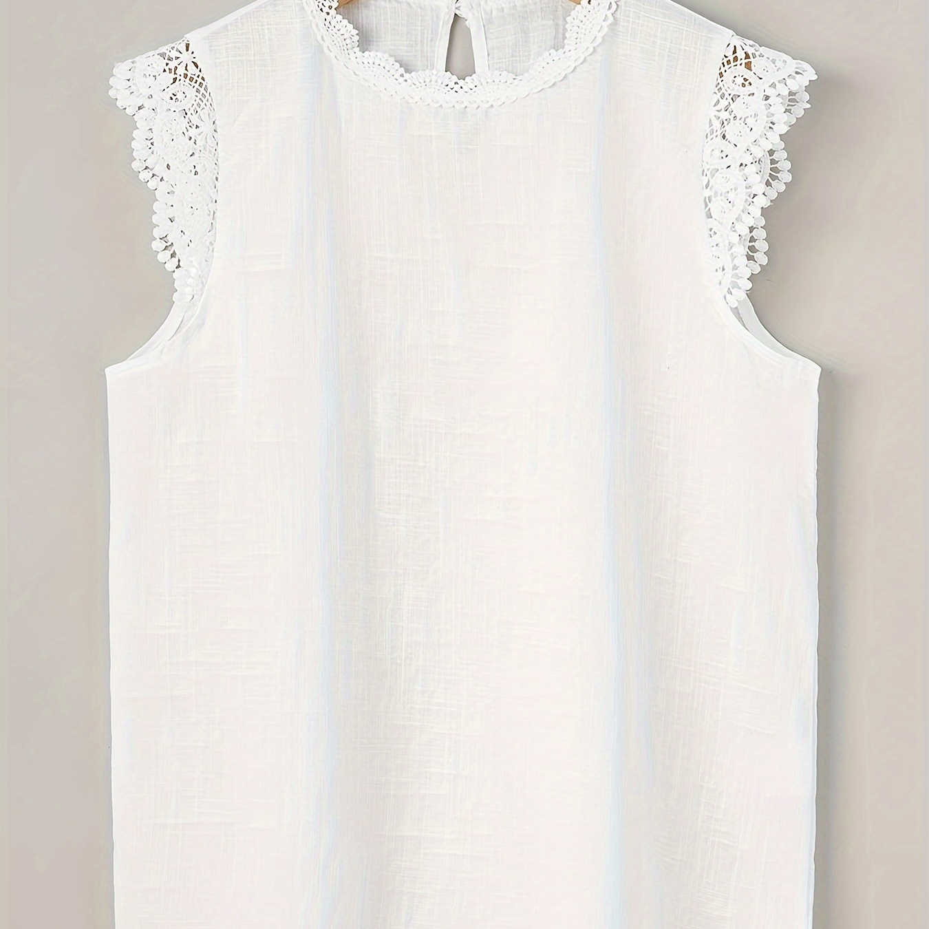 

Lace Splicing Crew Neck Blouse, Elegant Cap Sleeve Blouse For Spring & Summer, Women's Clothing