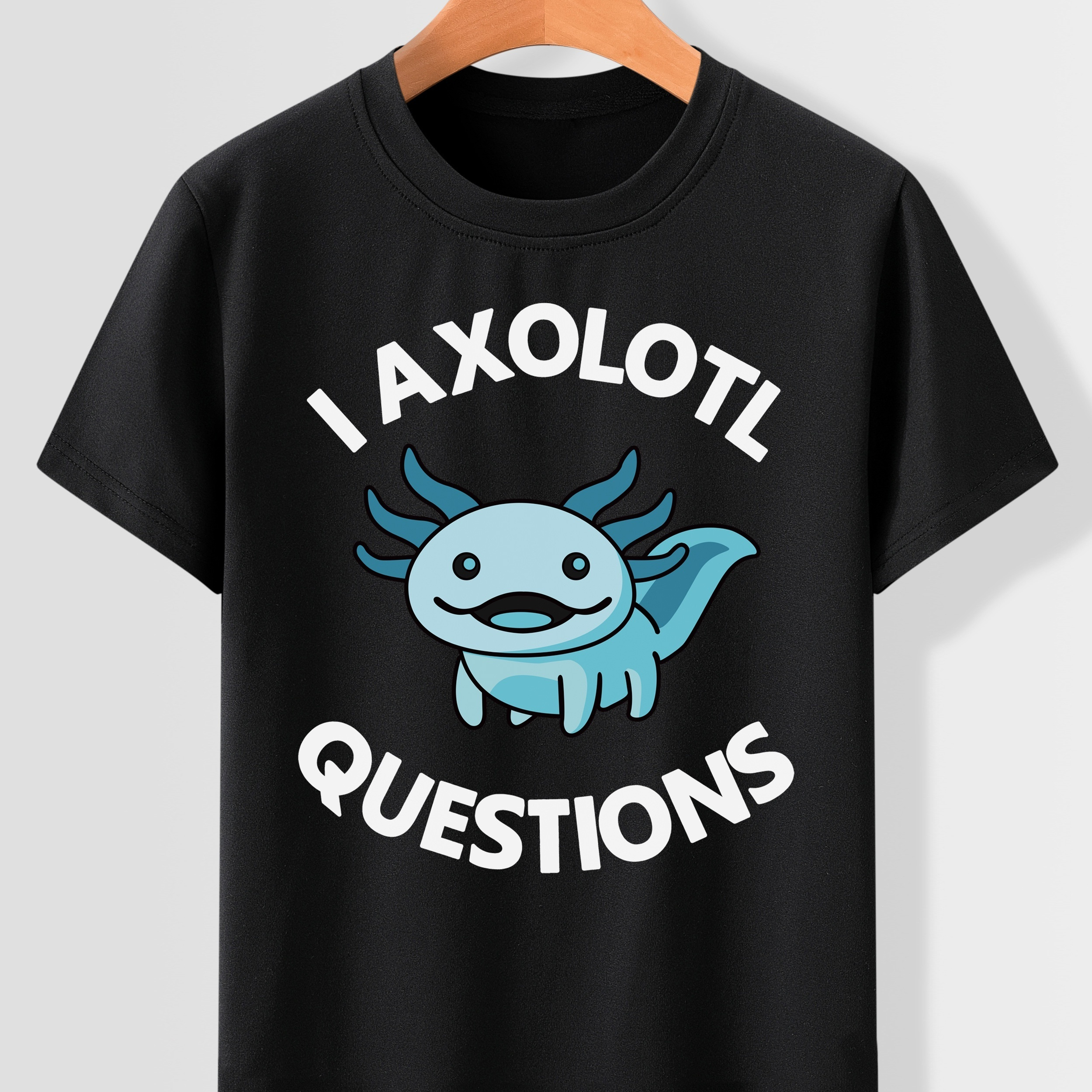 

Cute I Axolotl Questions Letter Print Boys Creative T-shirt, Casual Lightweight Comfy Short Sleeve Crew Neck Tee Tops, Kids Clothings For Summer