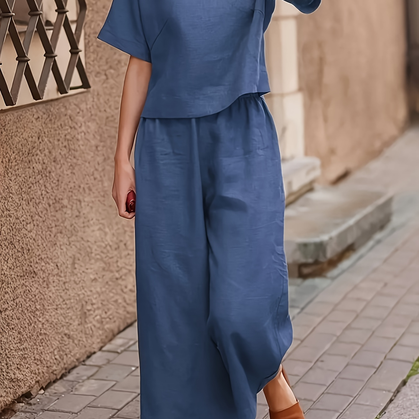 

2025 New Casual And Comfortable Solid Color Loose Pants, Short Sleeve T-shirt + Wide Leg Pants Clothing, Women's Wear, Temperament Commuting, Women's Gifts, Valentine's Day Gifts, Local Warehouse