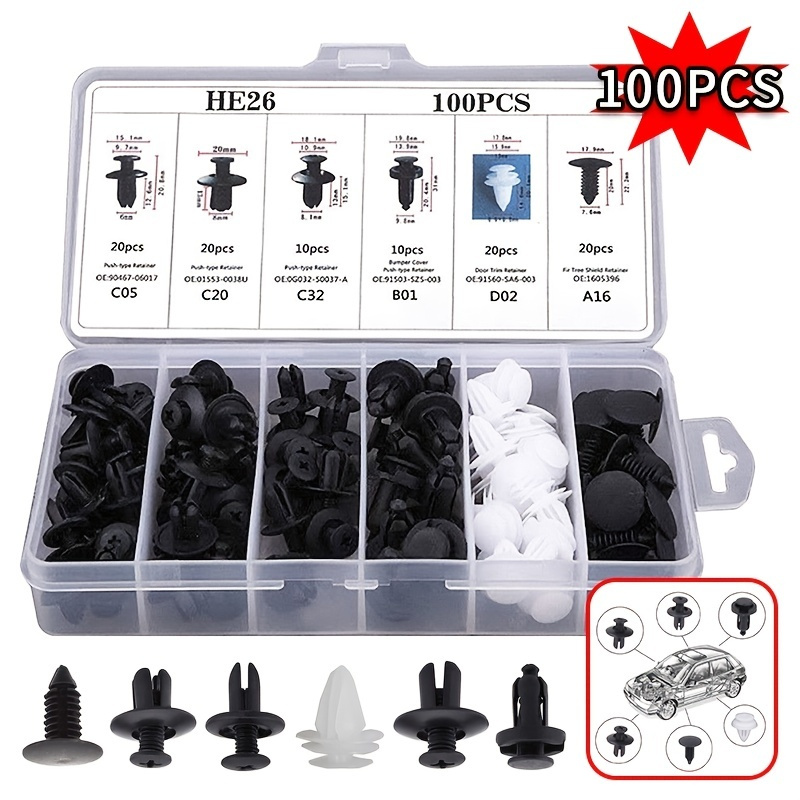 100 Pcs Auto Fasteners Clip Mix Body Push Pin Rivet Bumper Door Trim Panel Fixing Fastener Kit