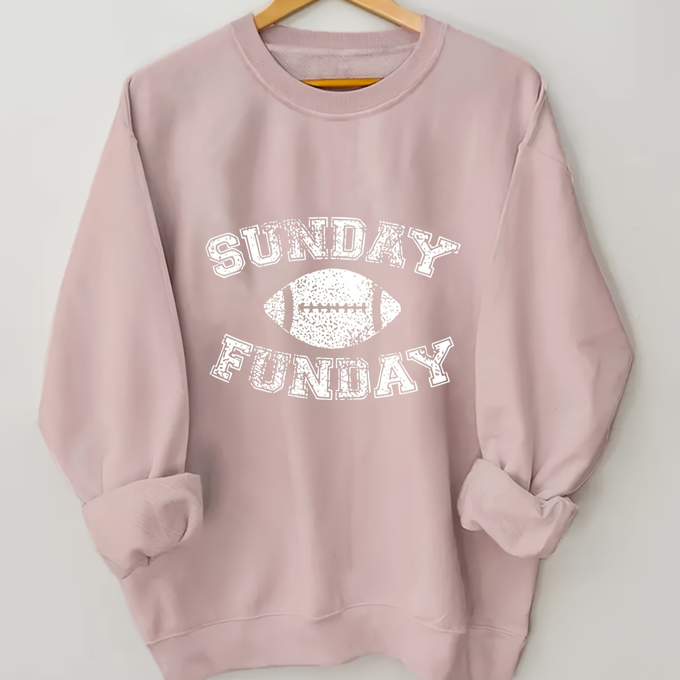 

Elegant Plus Size Crew Neck Sweatshirt With 'sunday ' Print - 100% Polyester Knit Fabric, Slight Stretch, Long Sleeve Pullovers For Women, Fall/