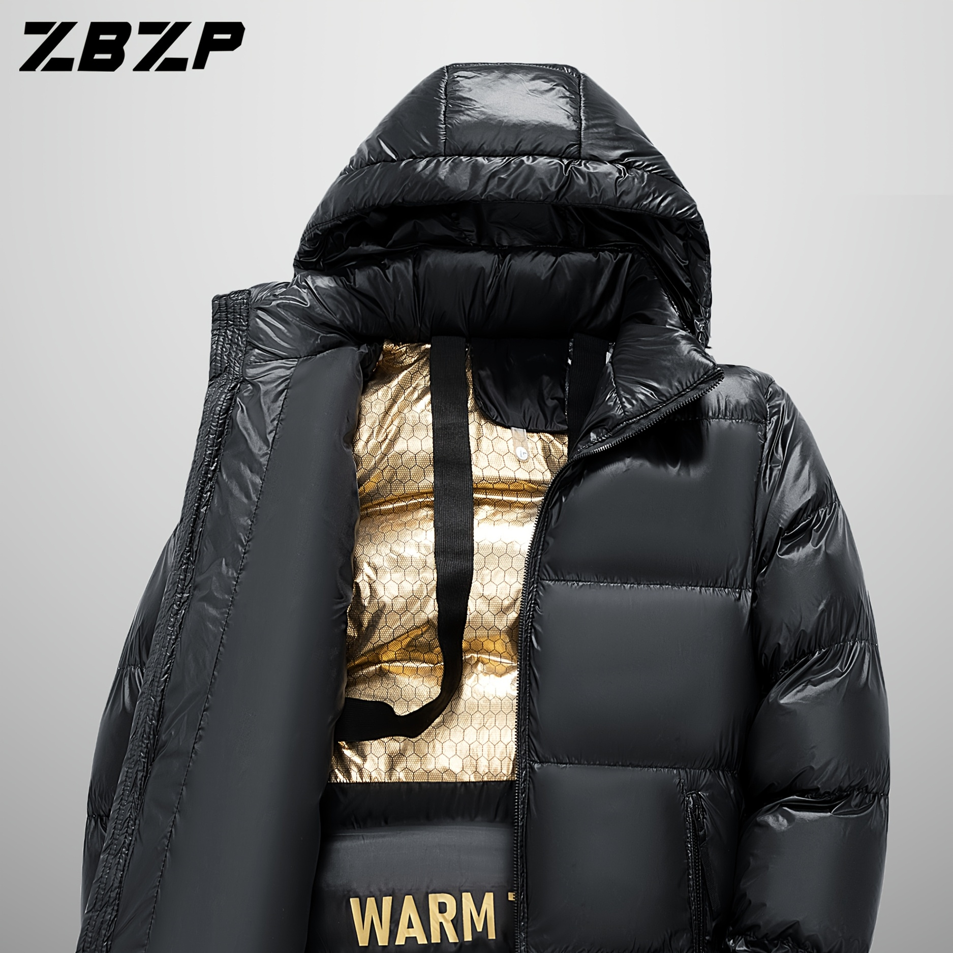 

Zbzp Men' And Golden Warm Puffer Jacket With Detachable Hood, , Regular Fit, Long Sleeve, Zipper Closure, 100% Nylon Outer, 100% Polyester , 320gsm Fabric Weight, Winter Coat For Autumn And Winter