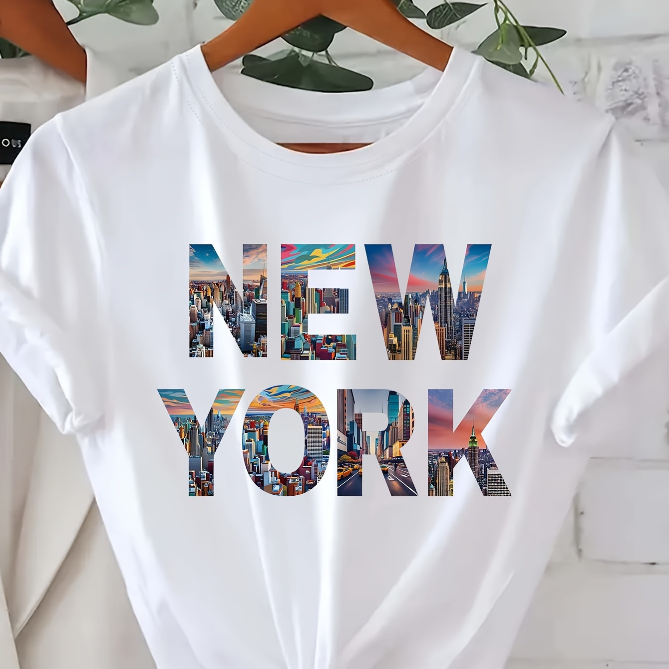 

New York Letter Print Crew Neck T-shirt, Casual Short Sleeve Top For Spring & Summer, Women's Clothing