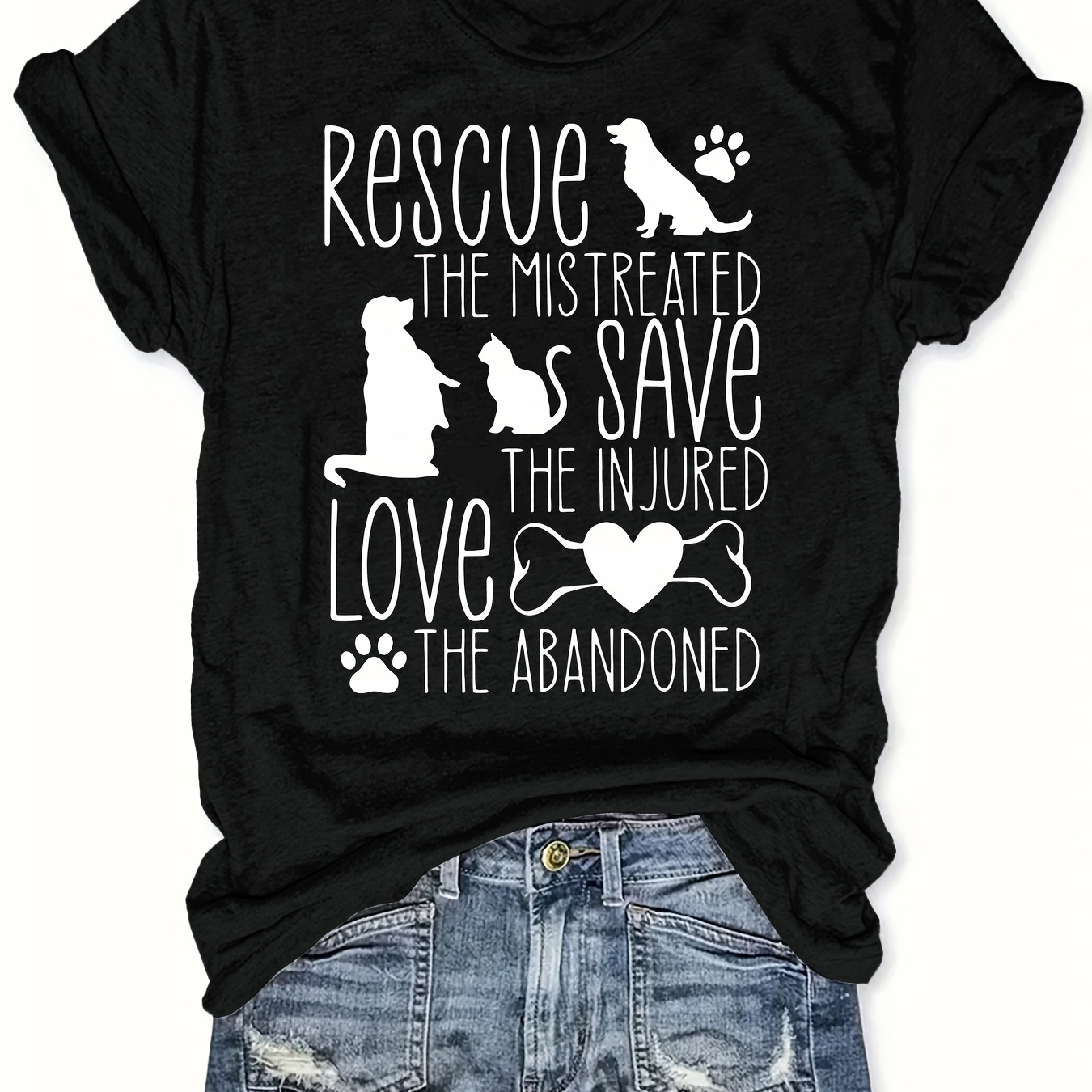 

Plus Size Letter & Dog Print T-shirt, Casual Short Sleeve Top For Spring & Summer, Women's Plus Size Clothing