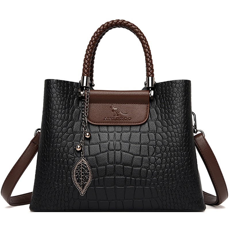 Classic Women's Tote Shoulder Bag, Crocodile Pattern Satchel Bag, Elegant Zipper Bag For Work & Office