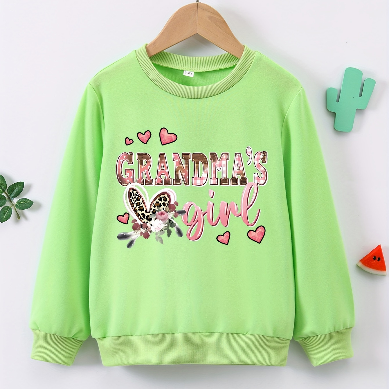 

Girl Print Girl's Round Neck Sweatshirt, Comfortable Casual Pullover Top, Wear