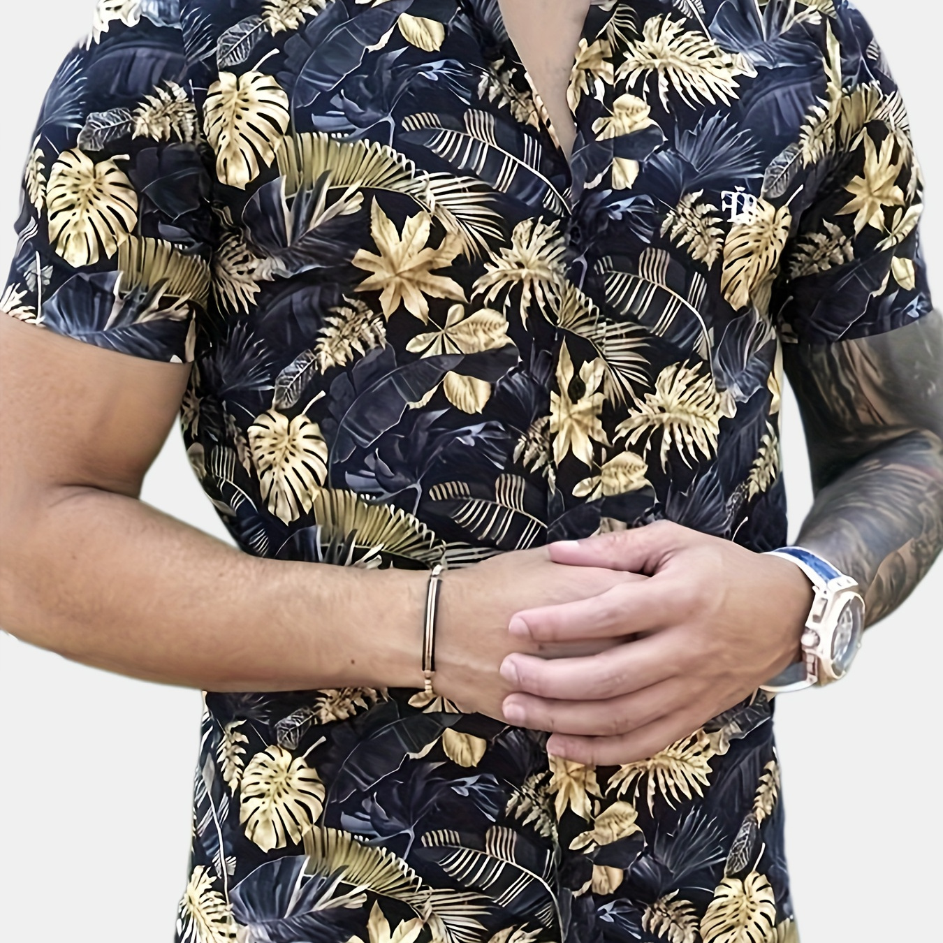 

Men's Tropical Floral Pattern Print Lapel Shirt With Short Sleeve And Button Down Placket, Casual And Classic Tops For Men, Suitable For Summer Leisurewear And Vacation