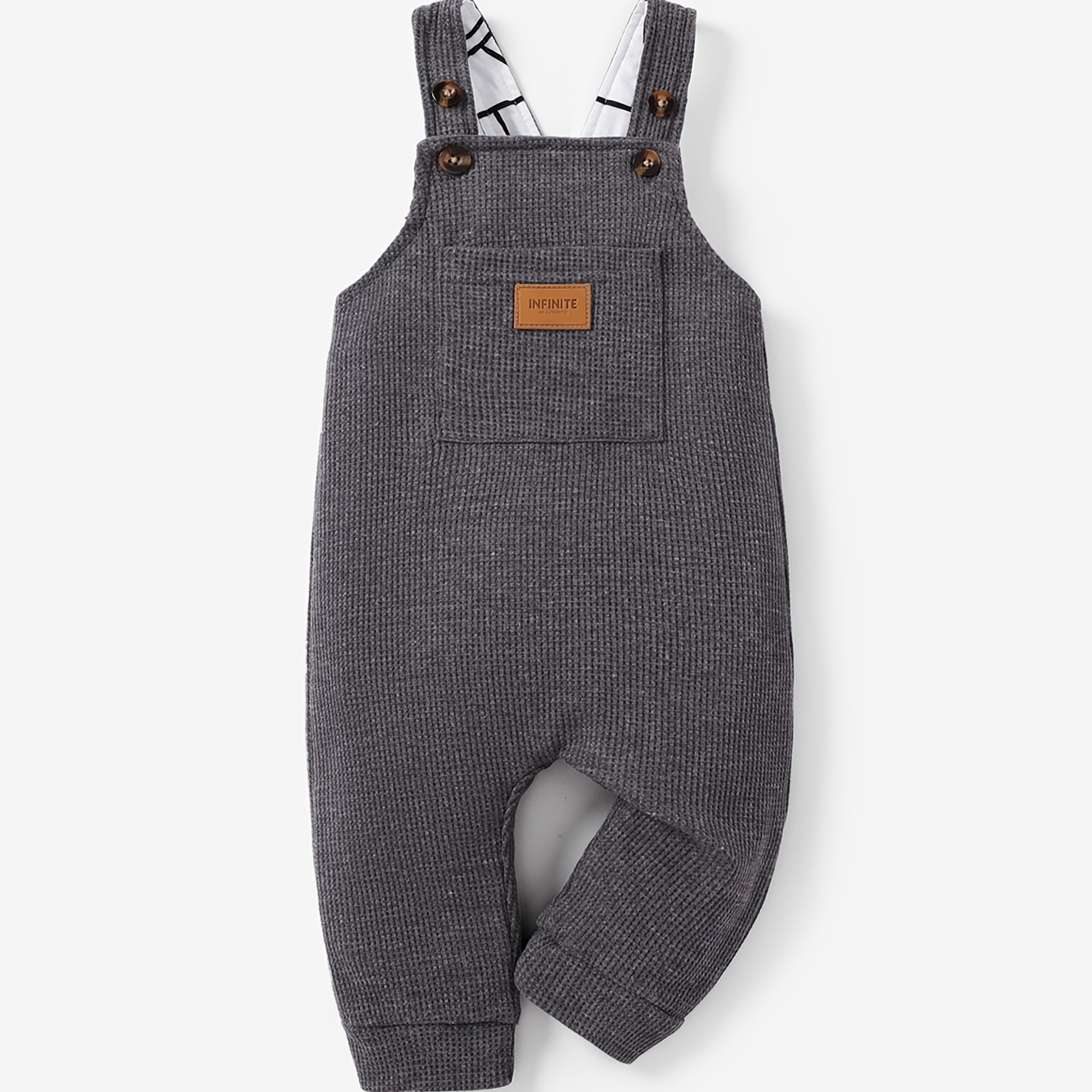 

Baby Boy Casual Waffle Letter Patched Pocket Front Overalls For Spring & Autumn/fall