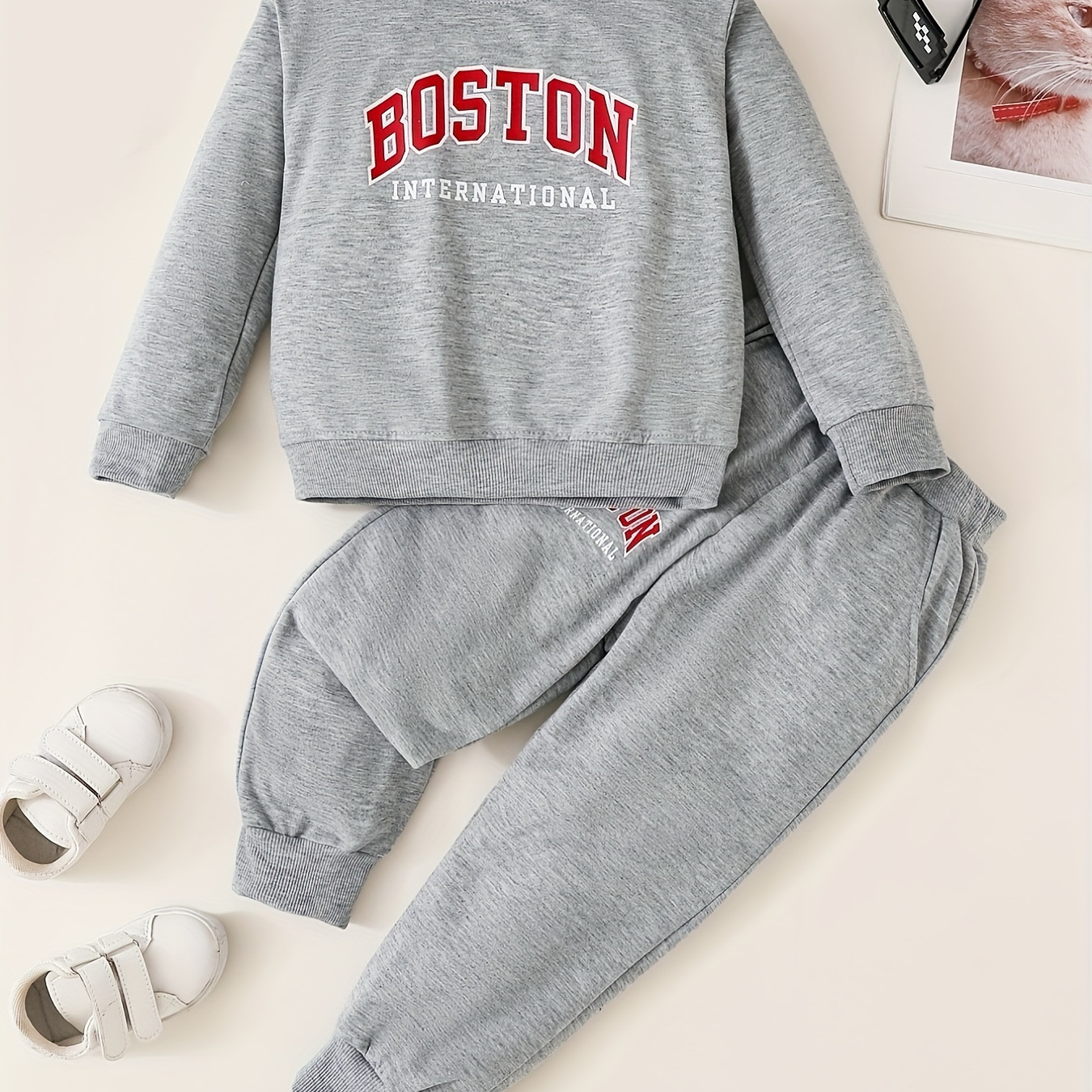 

Boys Boston Print Long Sleeve Sweatshirt & Pants Set