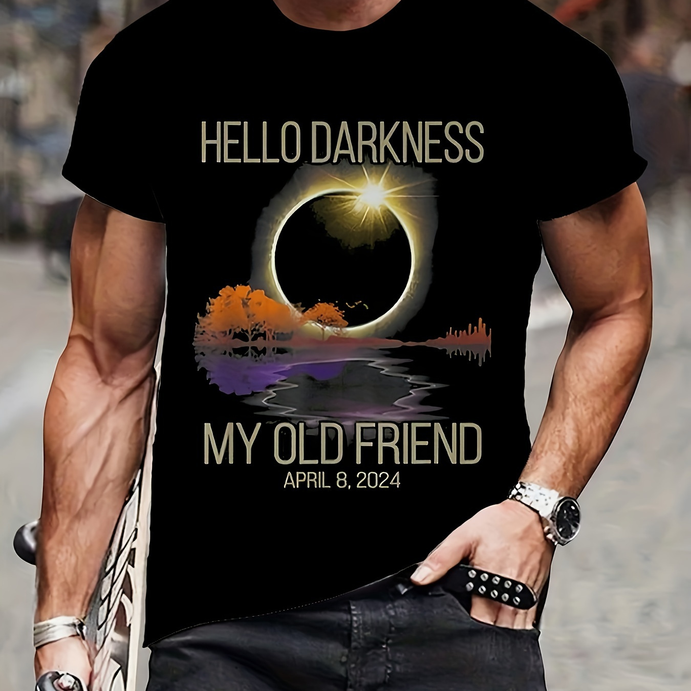 

Plus Size, Summer Men's "hello My Old Friend" Graphic Print T-shirt, Street Style Cool Short Sleeve Tees For Big & Tall Males