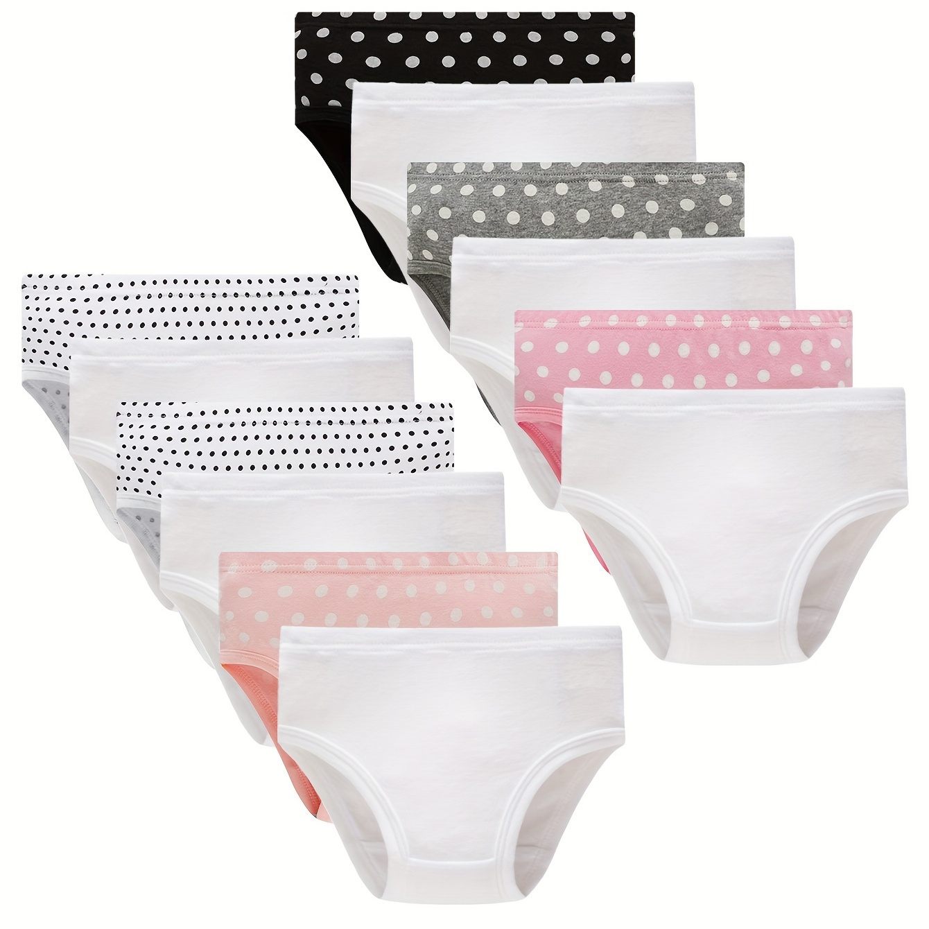 

(12pcs) White And Black Polka Dot Patterns Print Girl's Modal Panties, Soft Comfortable And Slight Stretch Mid Waist Girl's Briefs