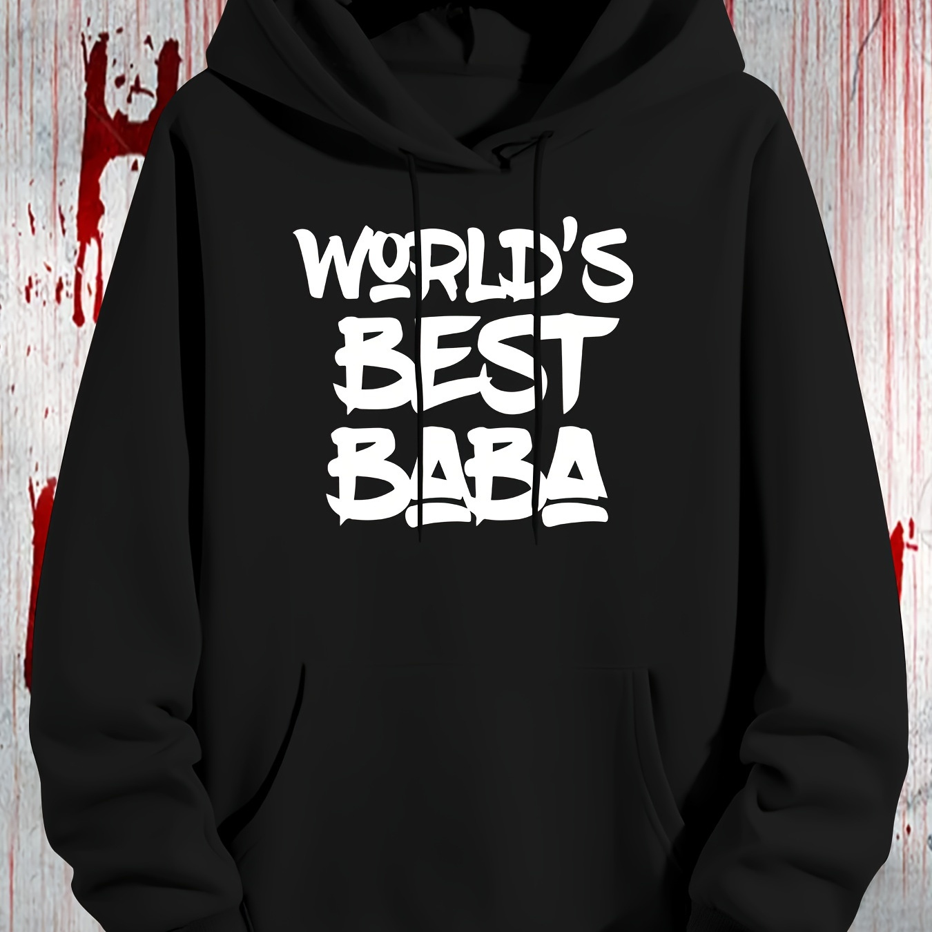 

World's Best Baba Print Men's Casual Long Sleeve Hooded - Loose Fit Lightweight Polyester Hoodie With Drawstring