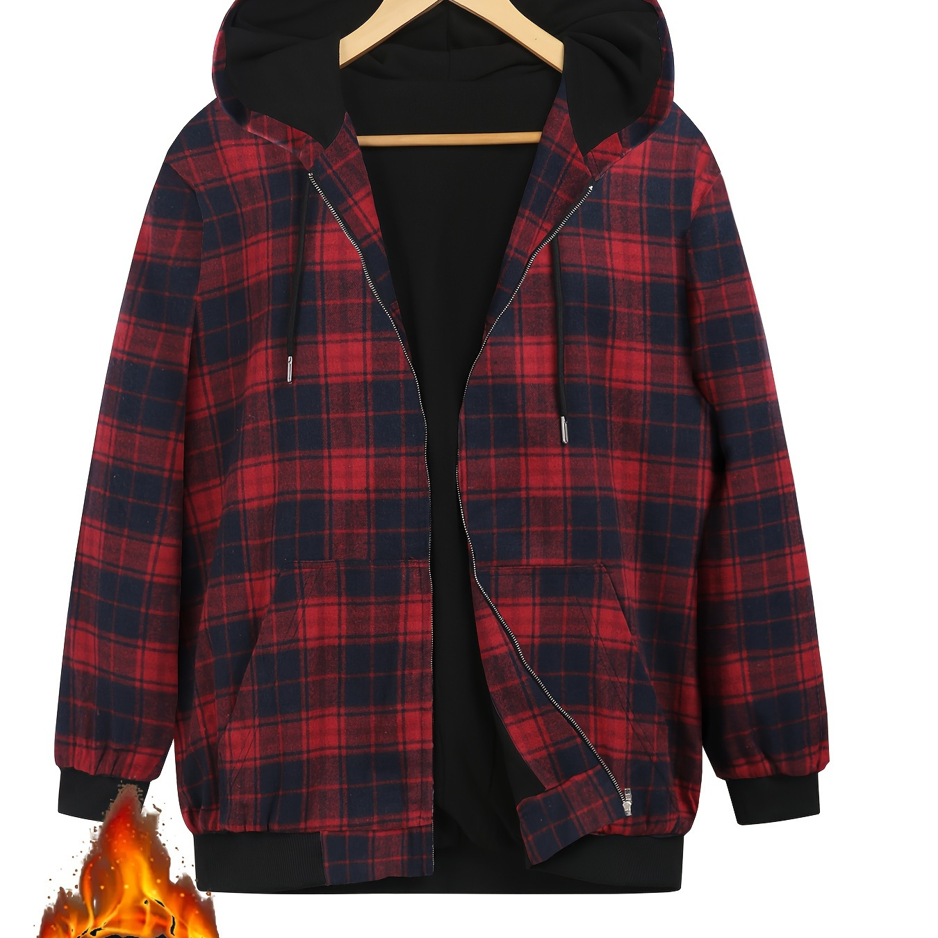 Plus Size Men's Plaid Hoodies Fashion Casual Varsity Hooded Jacket For Spring Fall Winter, Men's Clothing