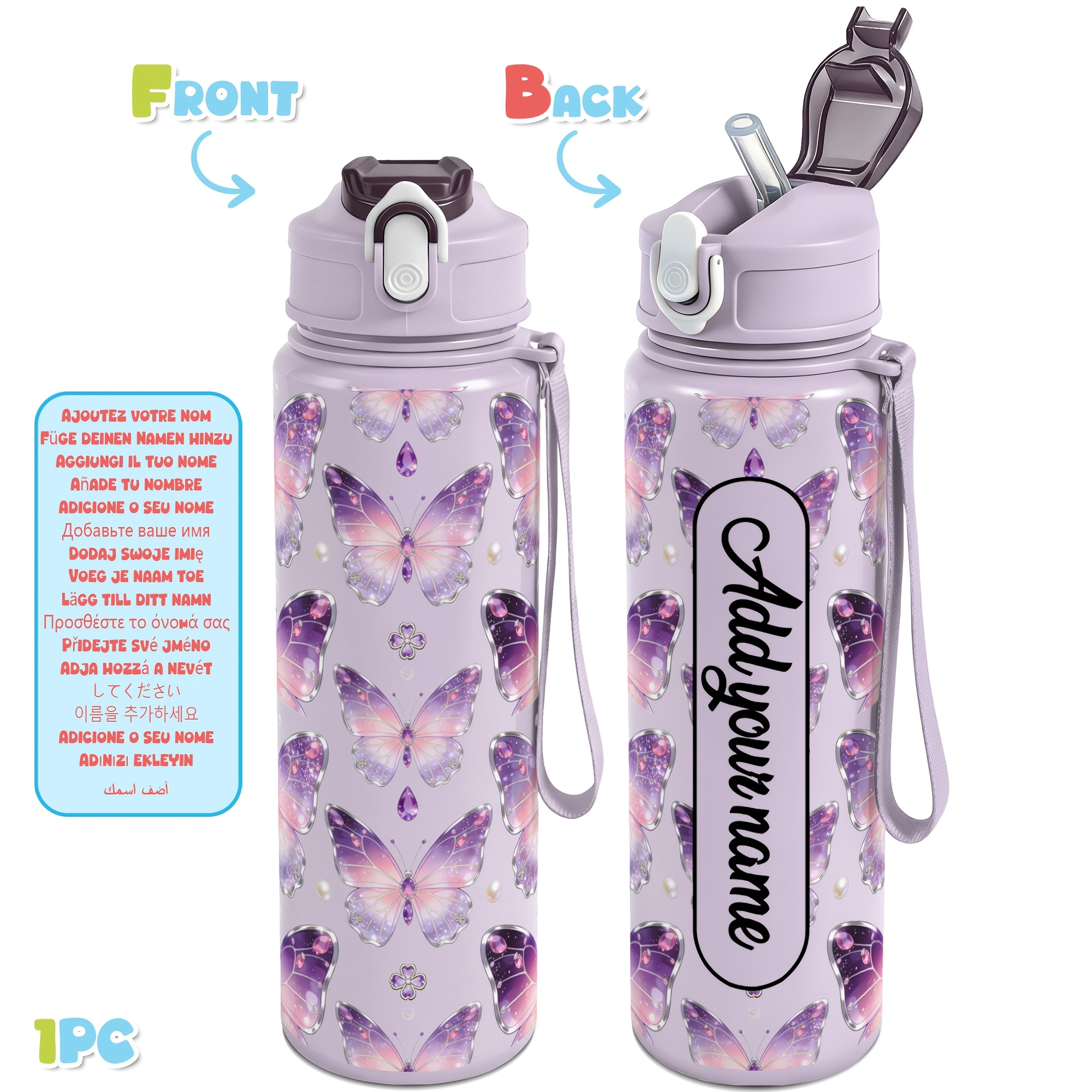 TEMU 1pc, Bouteille d'eau personnalisée de 750 ml (25 oz) avec nom personnalisé, Gourde de sport anti-fuite de 750 ml, Cadeaux personnalisés avec