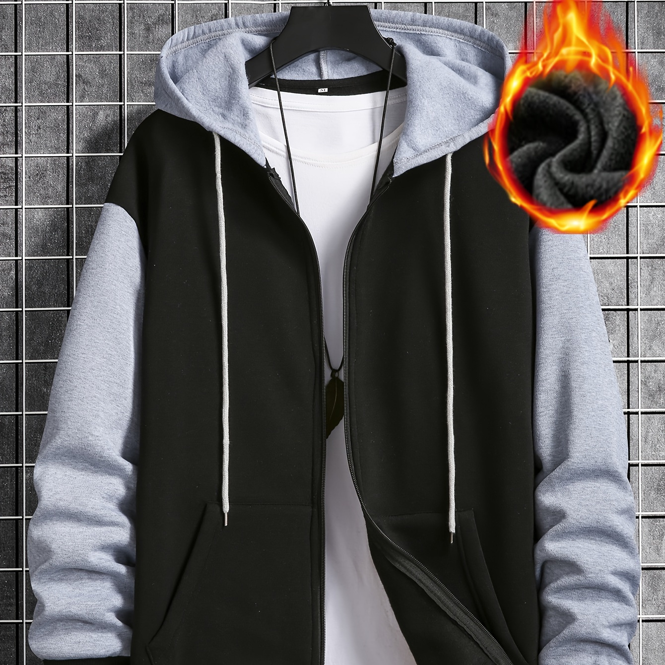 

Men's Casual Color Block Hoodie, Comfy Fleece Lined Sweatshirt With Hood, Trendy Comfy Jacket For Spring/autumn Wear