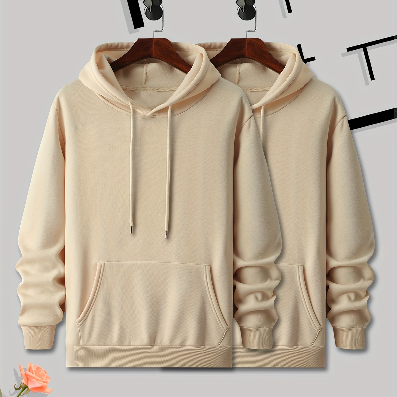 

2pcs Cool Hoodies For Men, Men's Casual Solid Hooded Sweatshirt Streetwear For Winter Fall, As Gifts