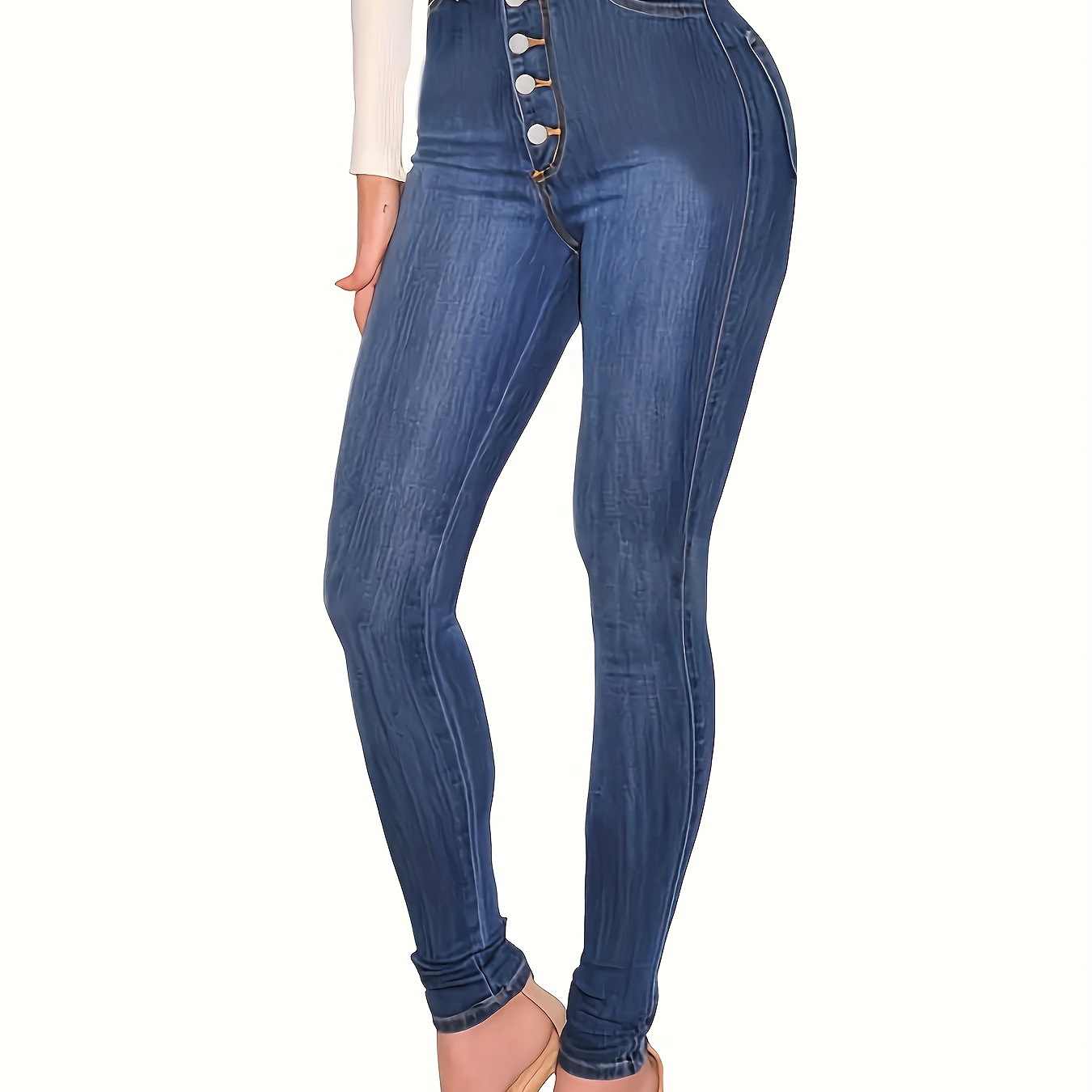 Plus Size Sexy Jeans Women's Plus Solid Button High - Temu