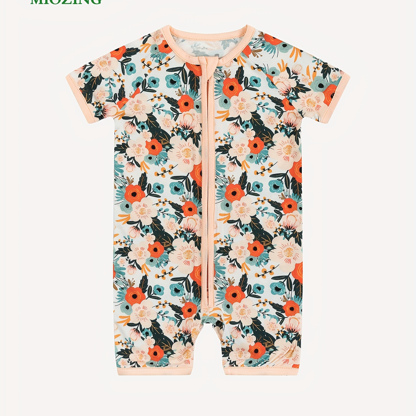 

Miozing Newborn Baby Comfy Bamboo Fabric Flower Print Short Sleeve Zipper Bodysuit